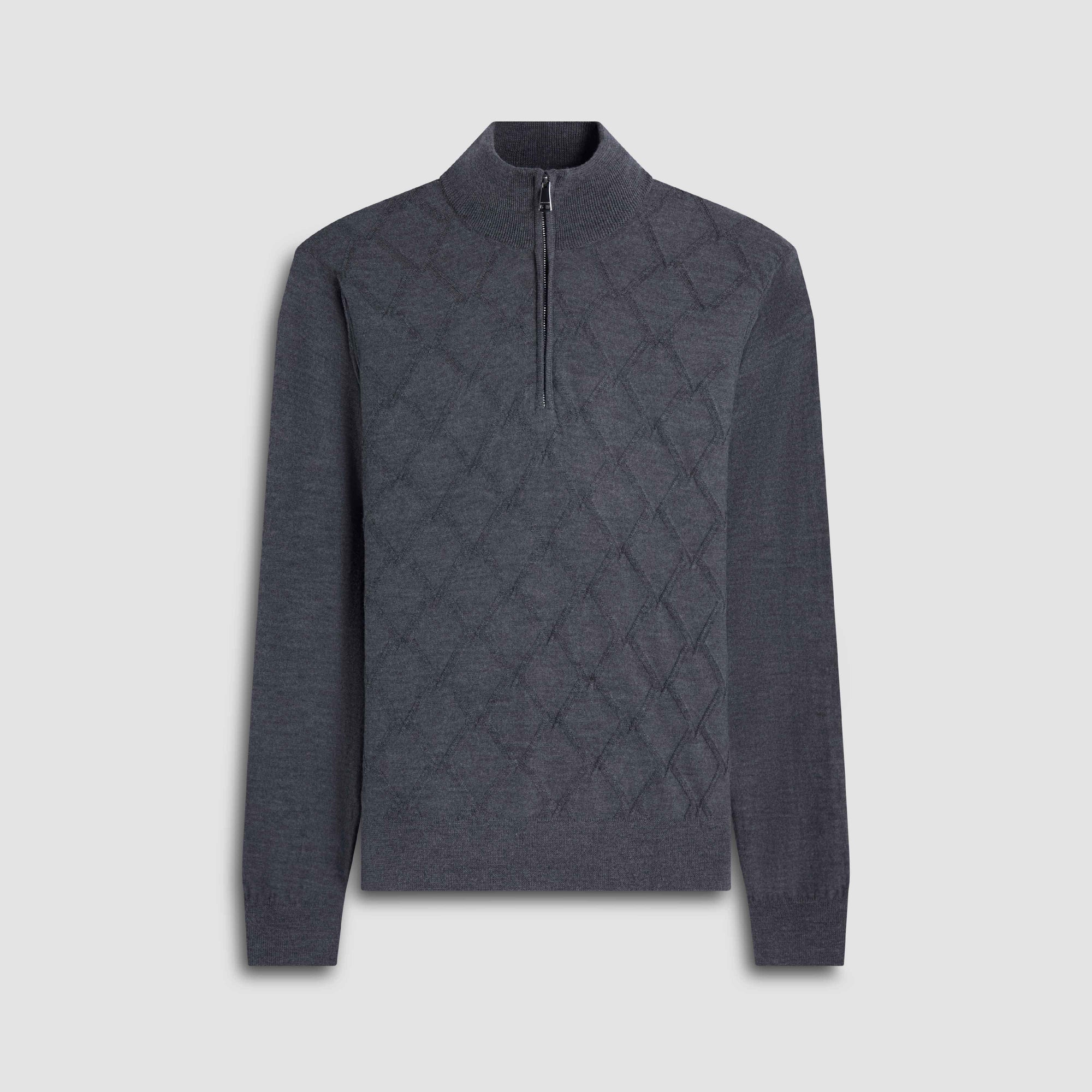 Diamond Stitch Merino-Silk Quarter-Zip Sweater