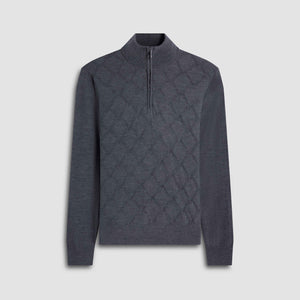 Diamond Stitch Merino-Silk Quarter-Zip Sweater