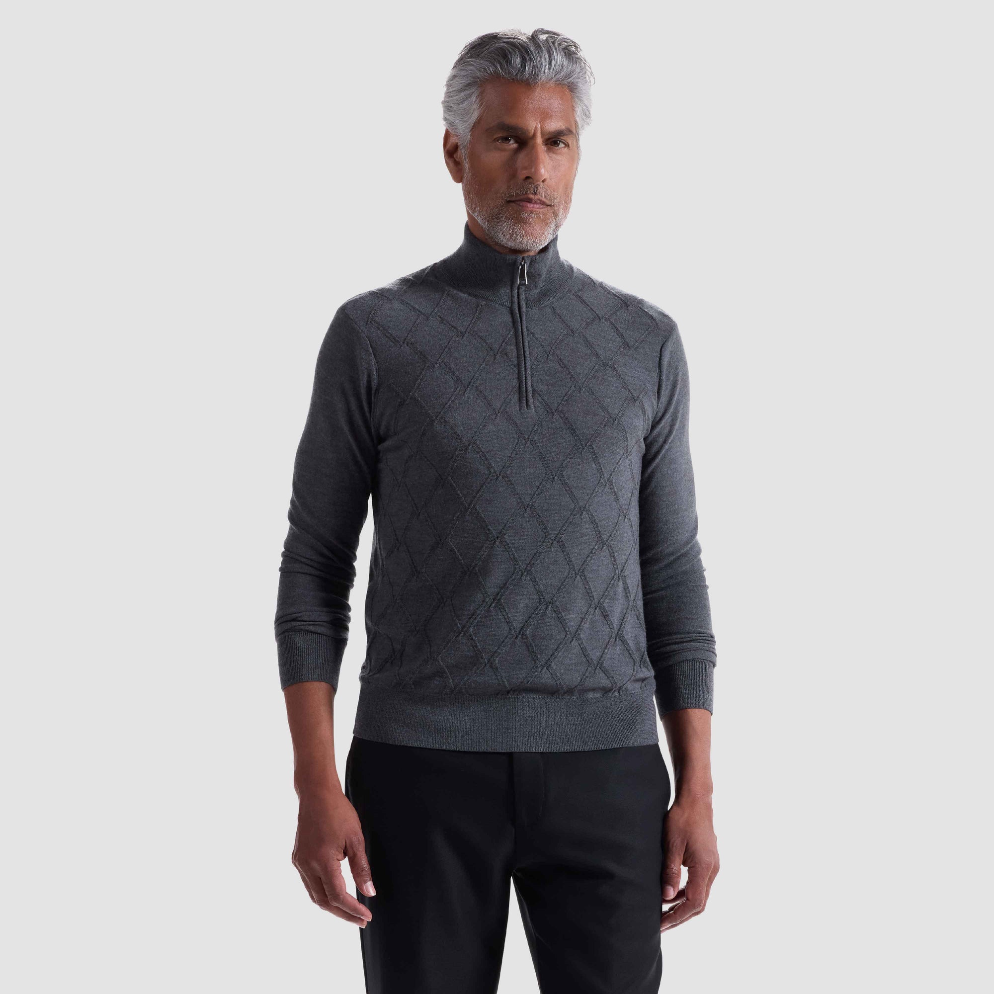 Diamond Stitch Merino-Silk Quarter-Zip Sweater