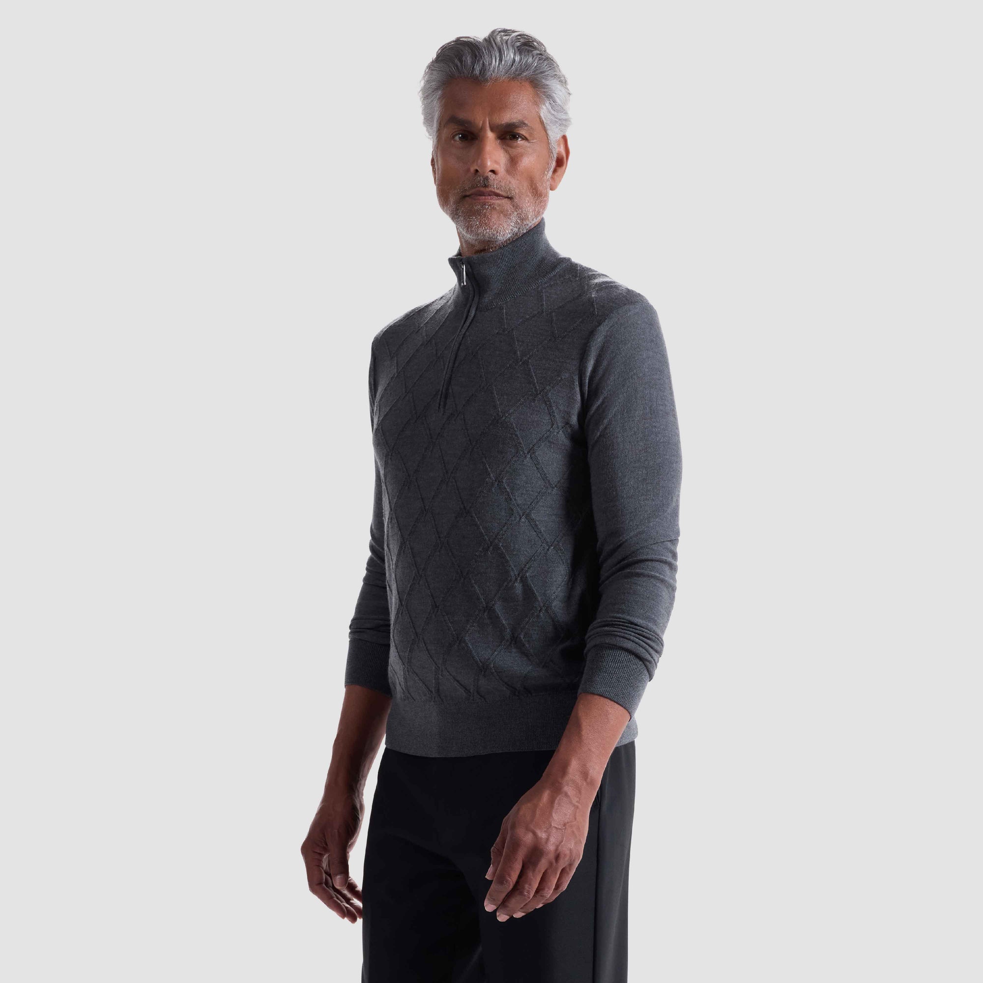 Diamond Stitch Merino-Silk Quarter-Zip Sweater