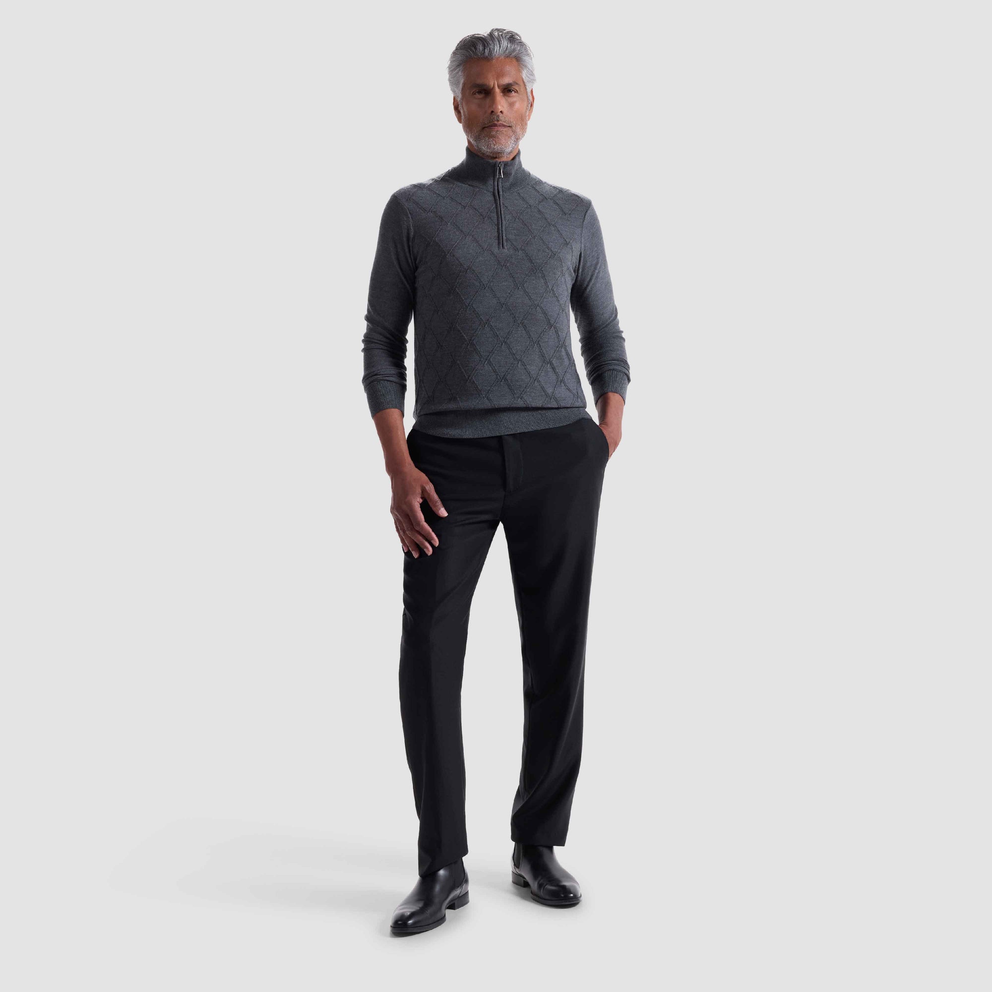 Diamond Stitch Merino-Silk Quarter-Zip Sweater