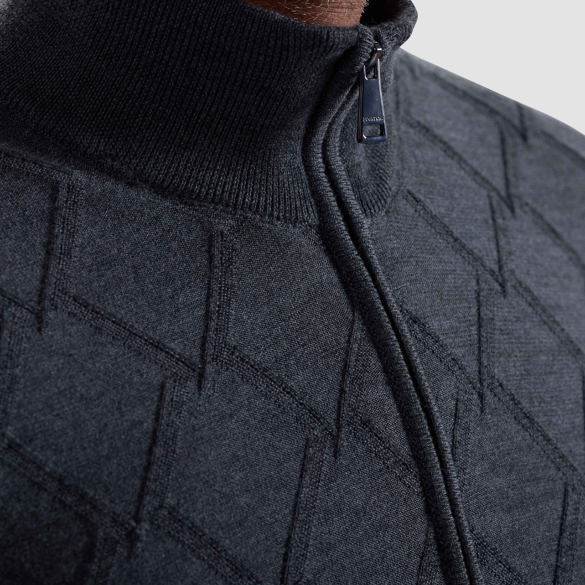 Diamond Stitch Merino-Silk Quarter-Zip Sweater
