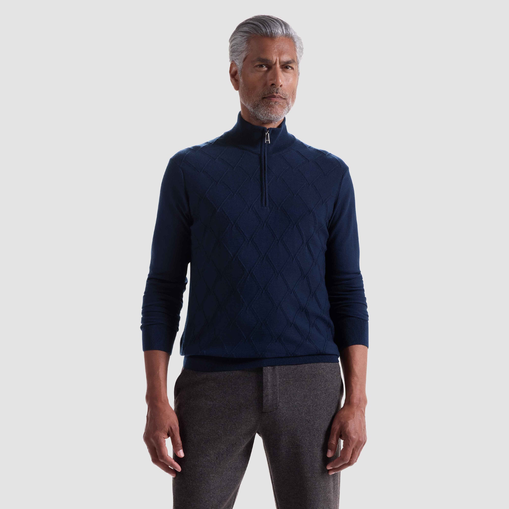 Diamond Stitch Merino-Silk Quarter-Zip Sweater