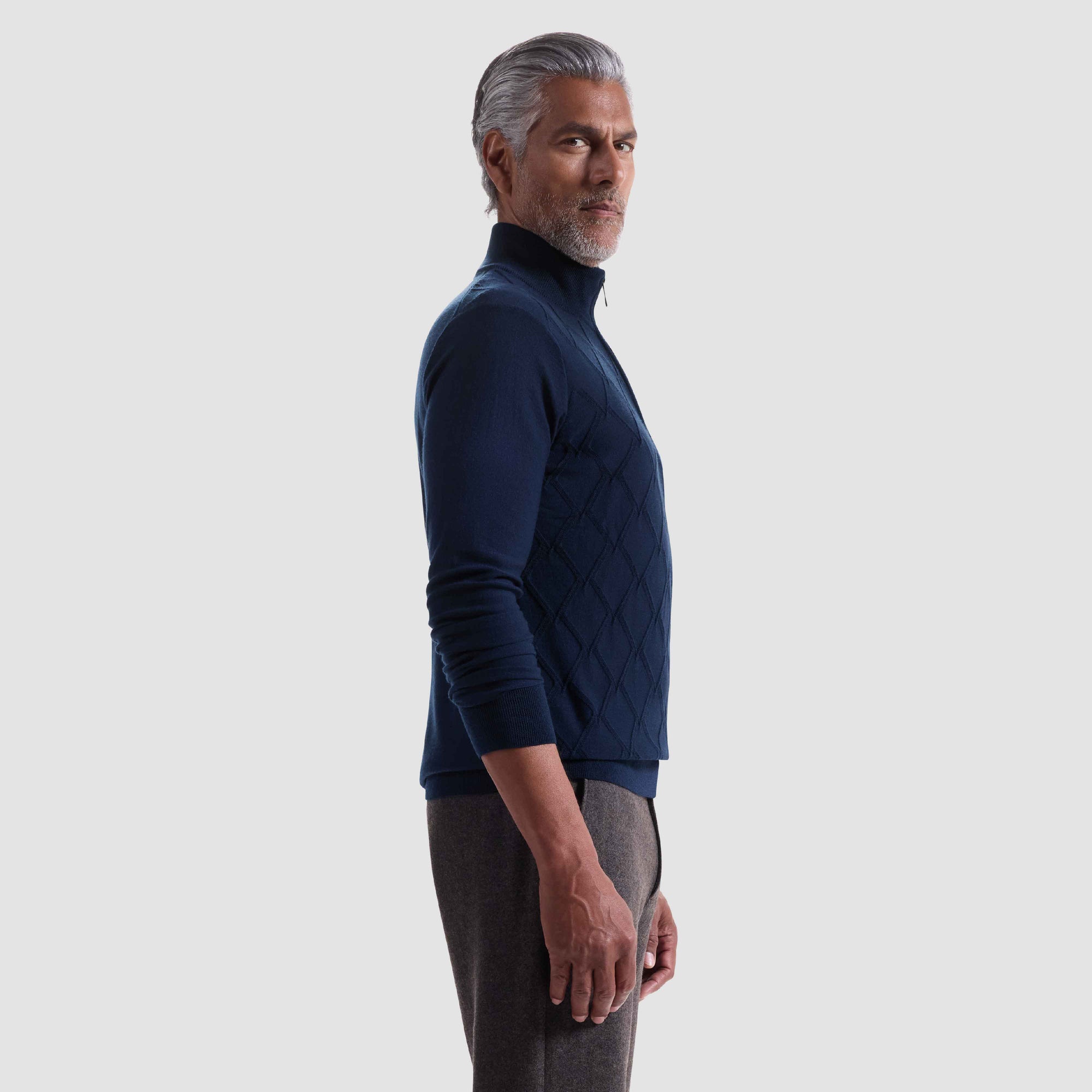 Diamond Stitch Merino-Silk Quarter-Zip Sweater