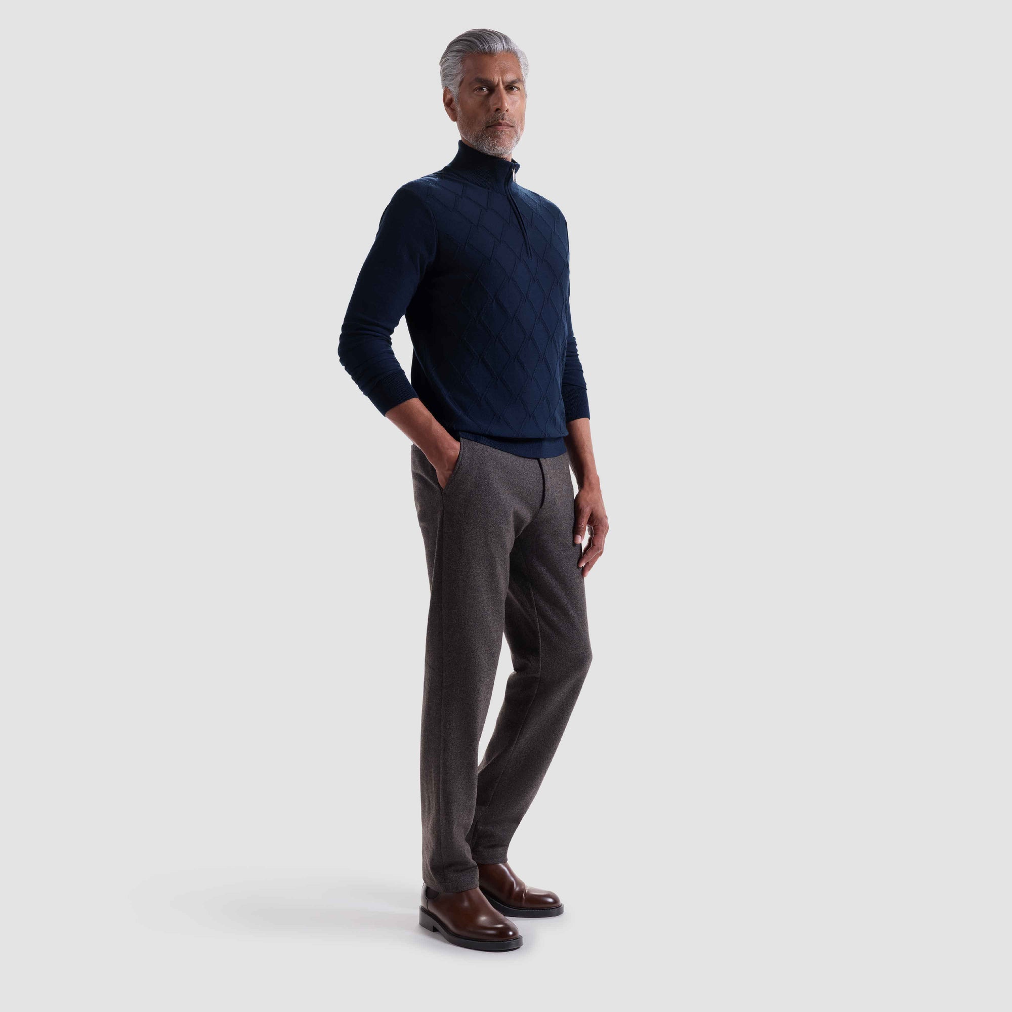 Diamond Stitch Merino-Silk Quarter-Zip Sweater