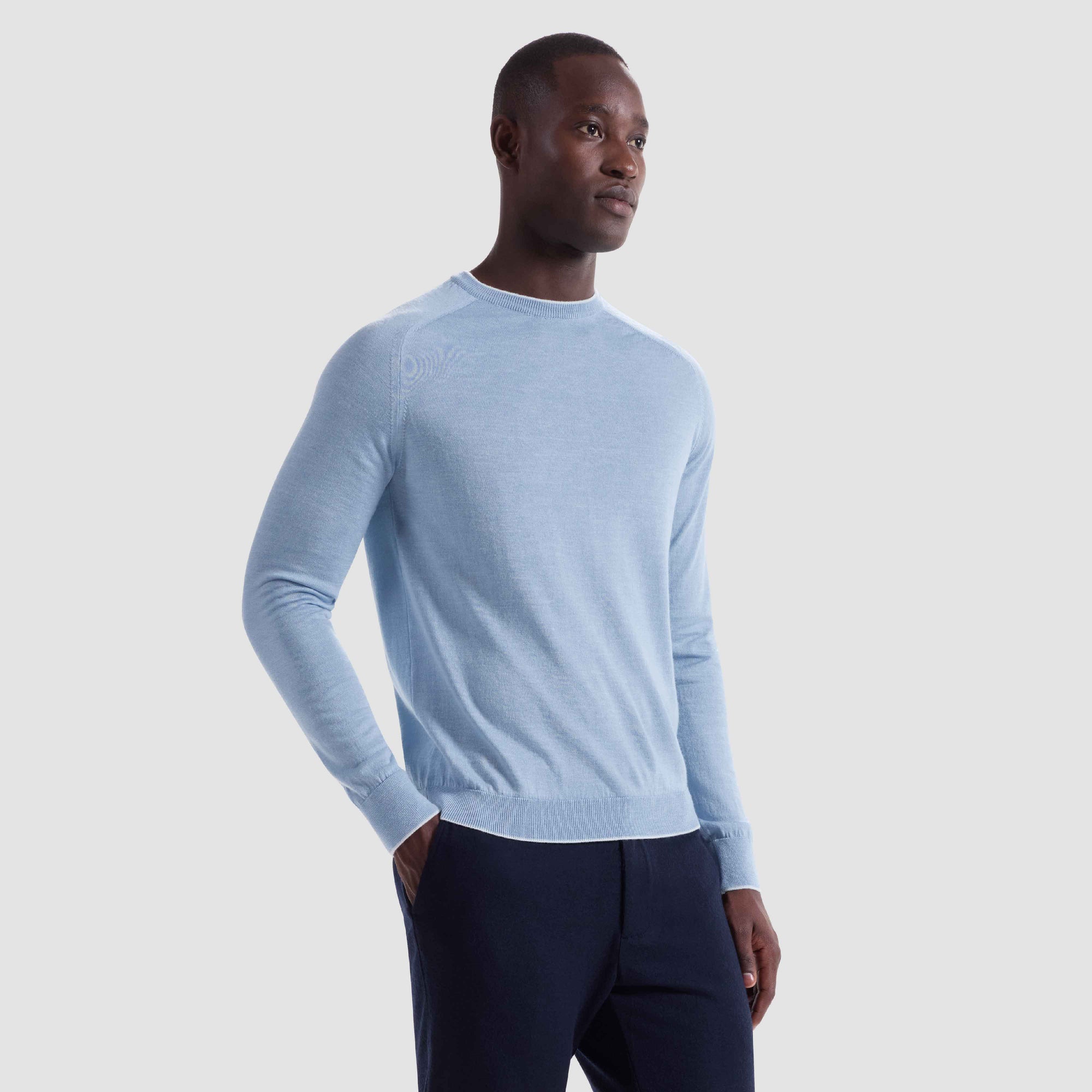 Melange Merino-Silk-Linen Crewneck Sweater