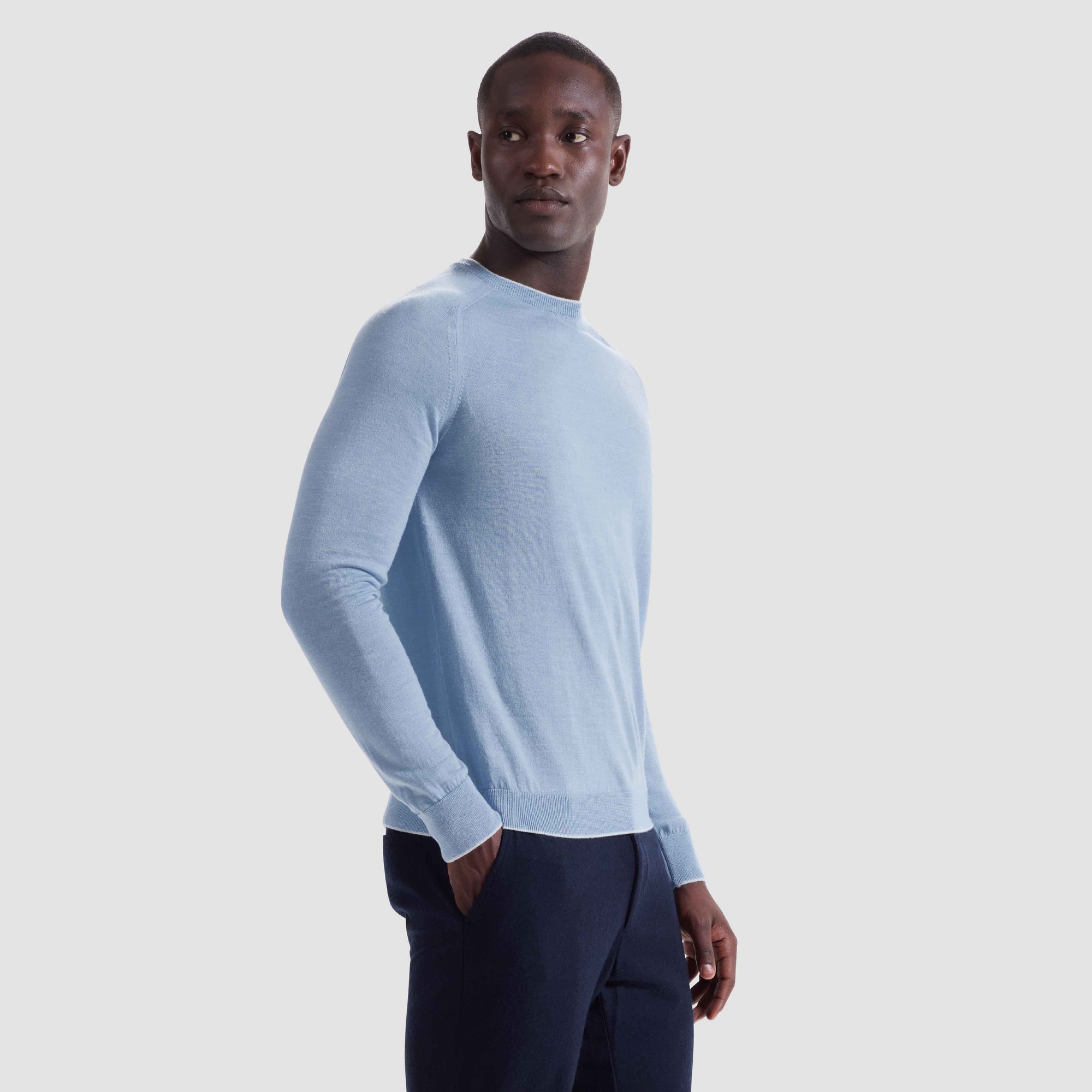 Melange Merino-Silk-Linen Crewneck Sweater