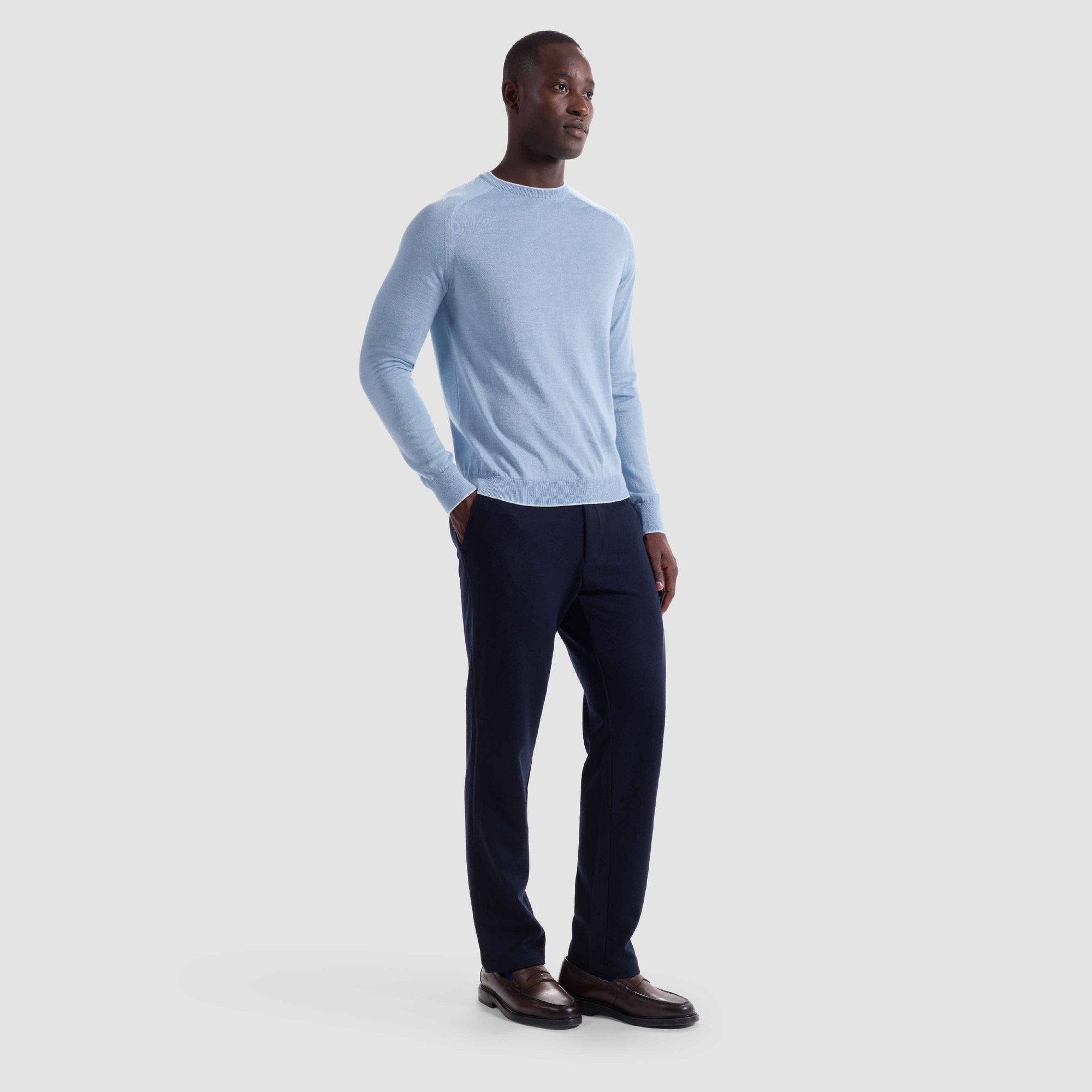 Melange Merino-Silk-Linen Crewneck Sweater