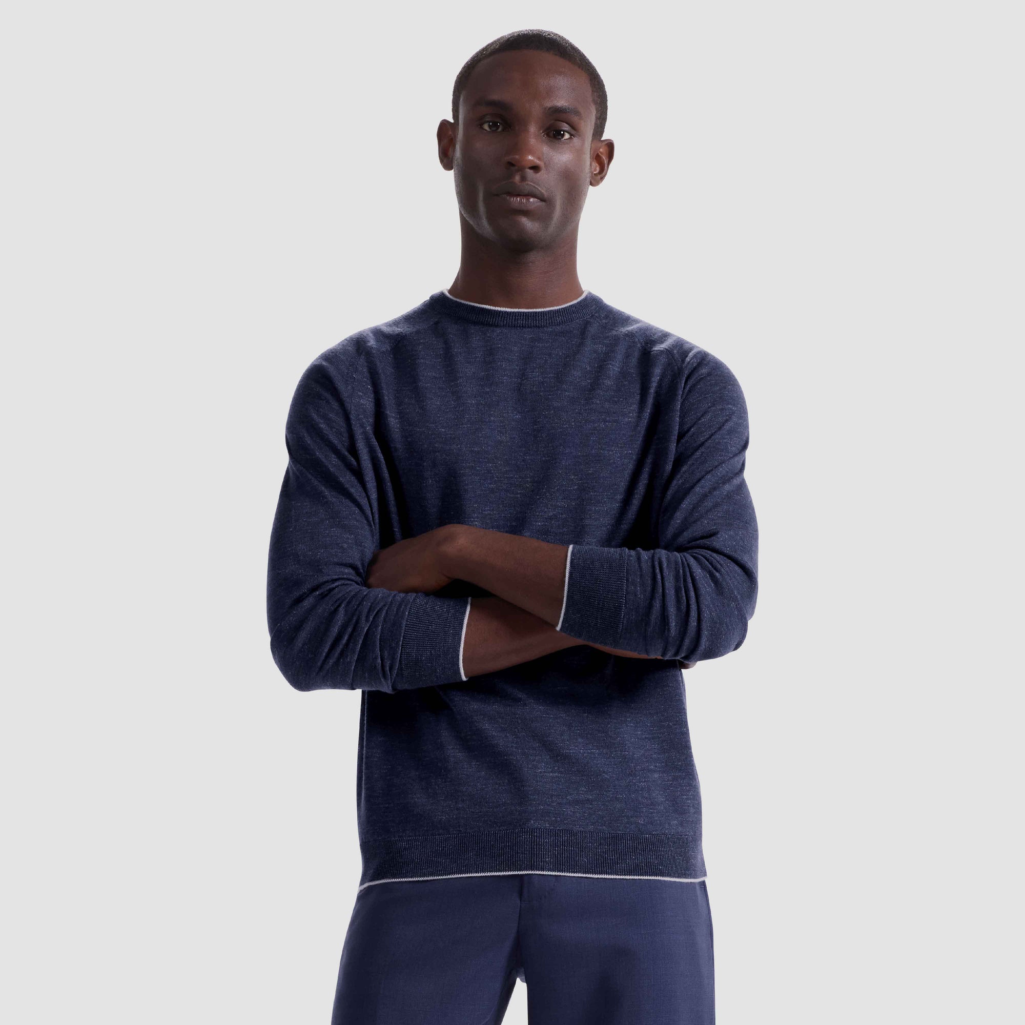 Melange Merino-Silk-Linen Crewneck Sweater