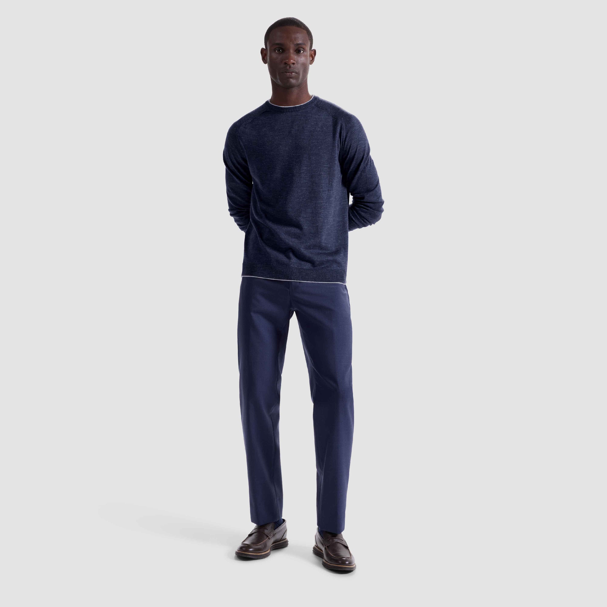 Melange Merino-Silk-Linen Crewneck Sweater