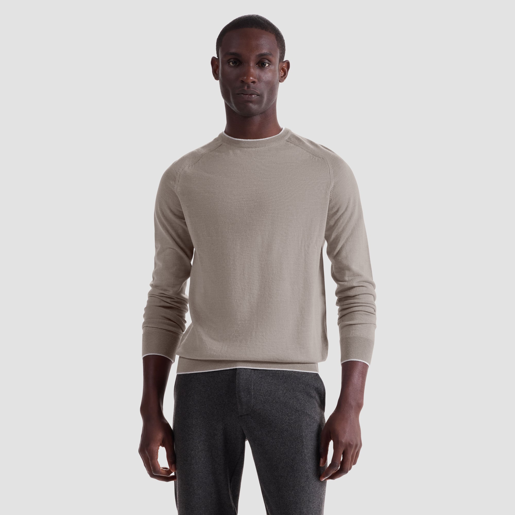 Melange Merino-Silk-Linen Crewneck Sweater