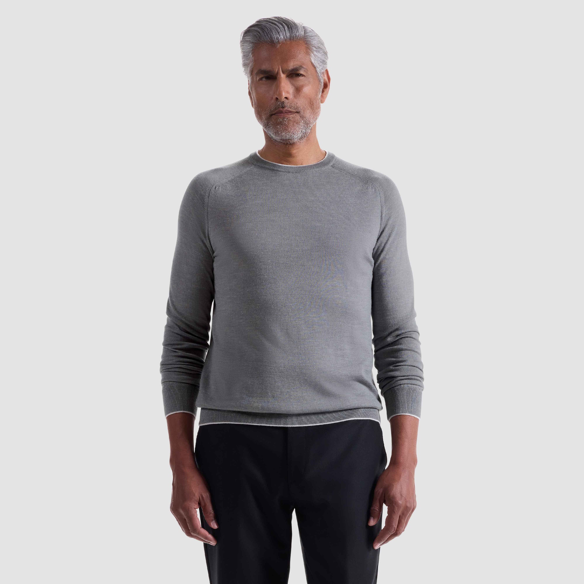 Melange Merino-Silk-Linen Crewneck Sweater