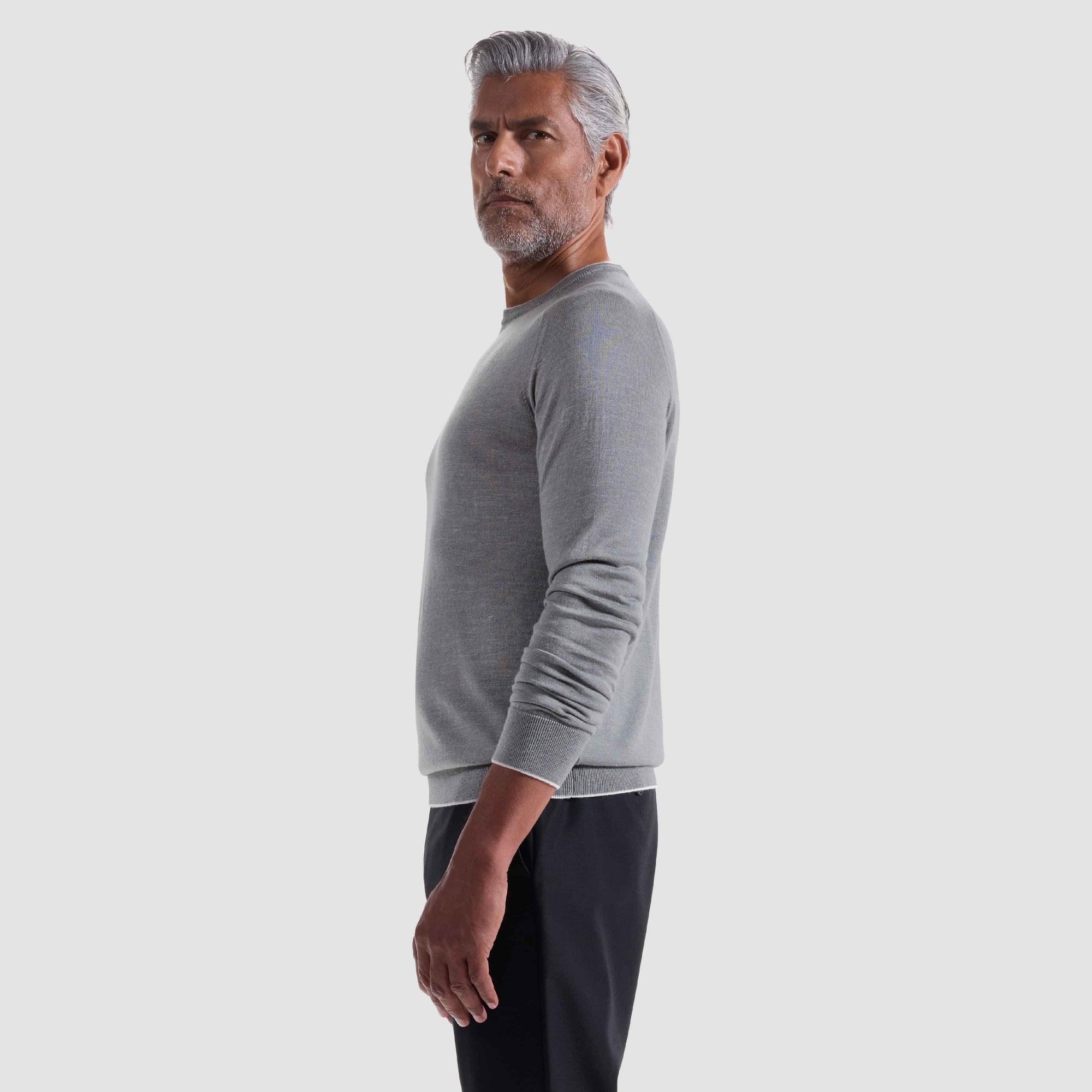 Melange Merino-Silk-Linen Crewneck Sweater