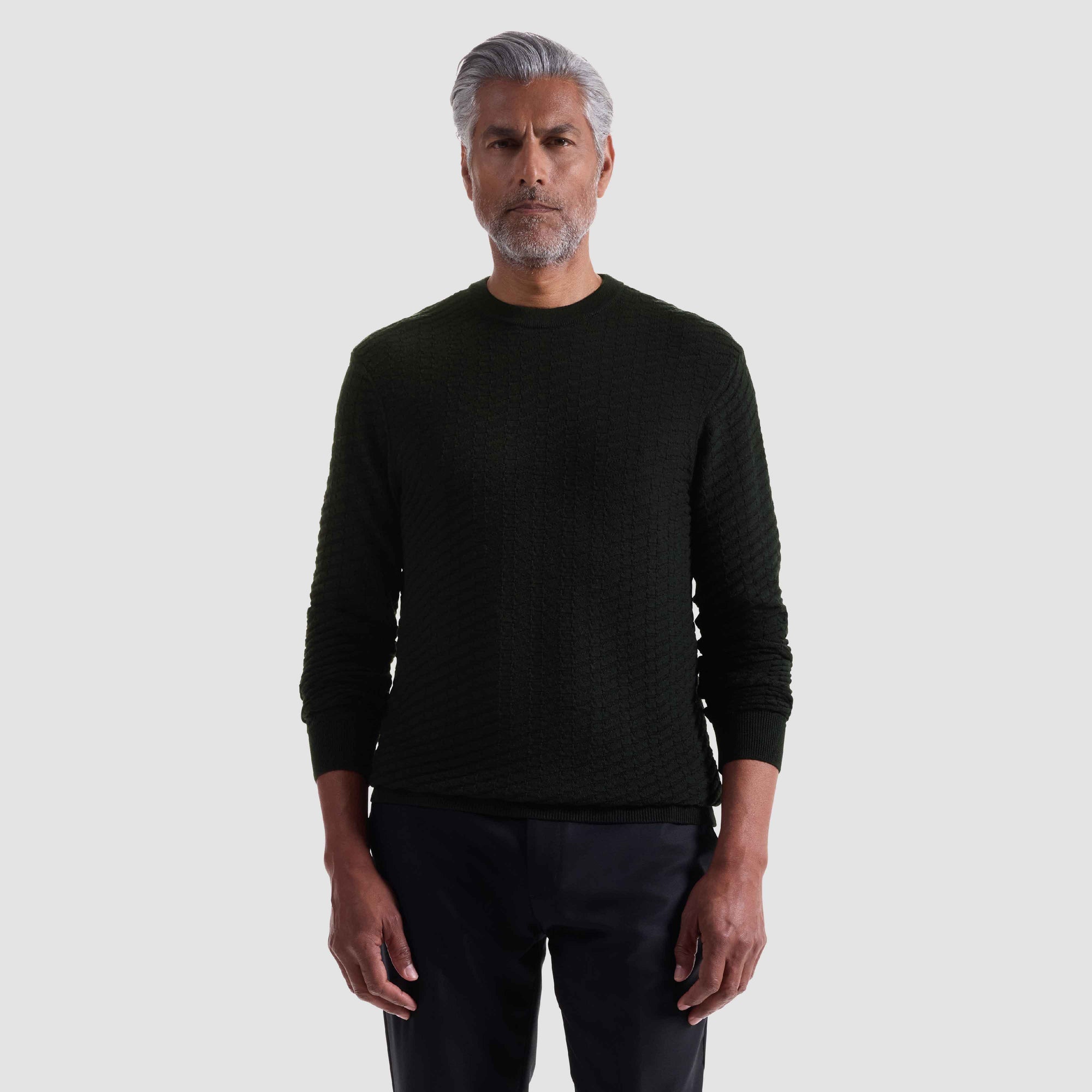 Pyramid Stitch Merino-Silk Crewneck Sweater