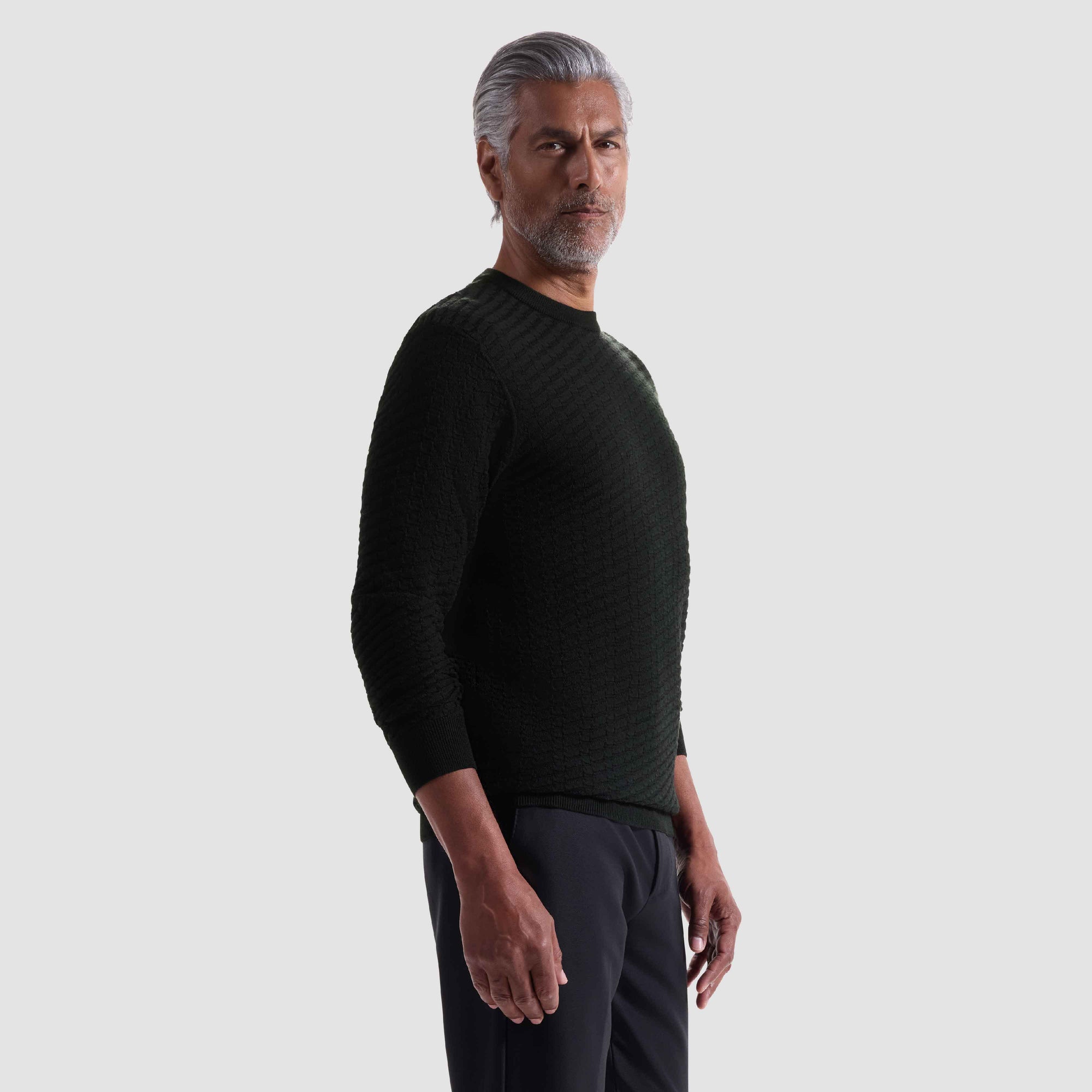 Pyramid Stitch Merino-Silk Crewneck Sweater