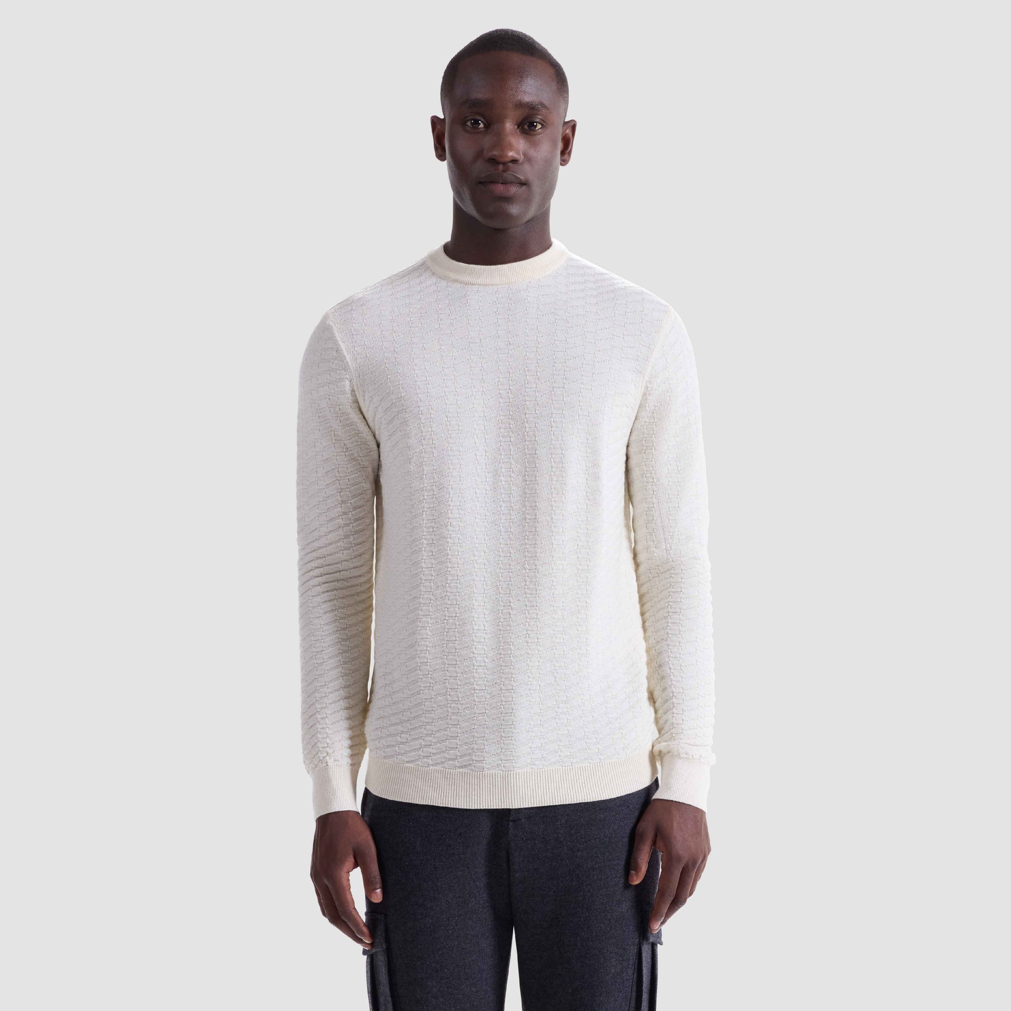 Pyramid Stitch Merino-Silk Crewneck Sweater