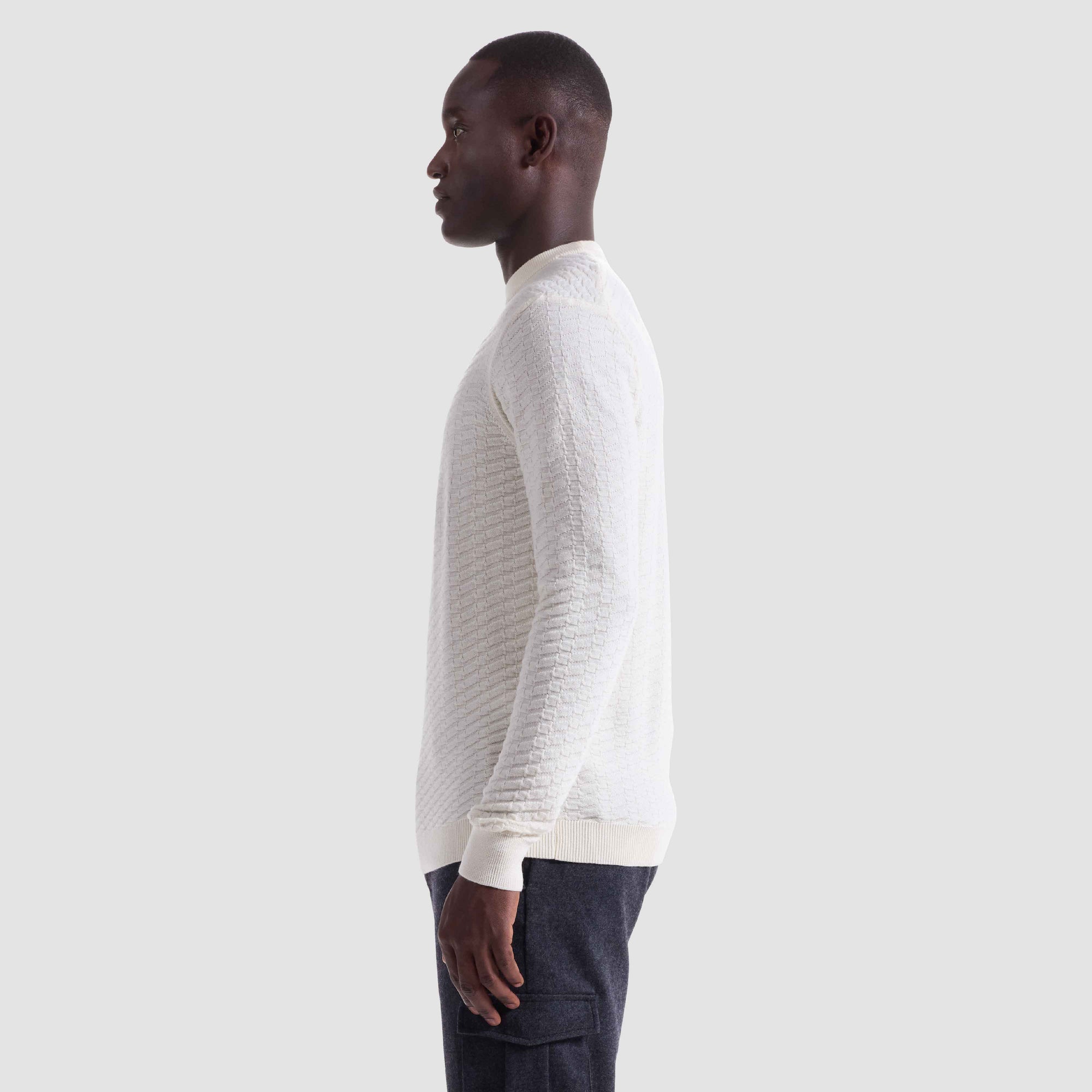 Pyramid Stitch Merino-Silk Crewneck Sweater