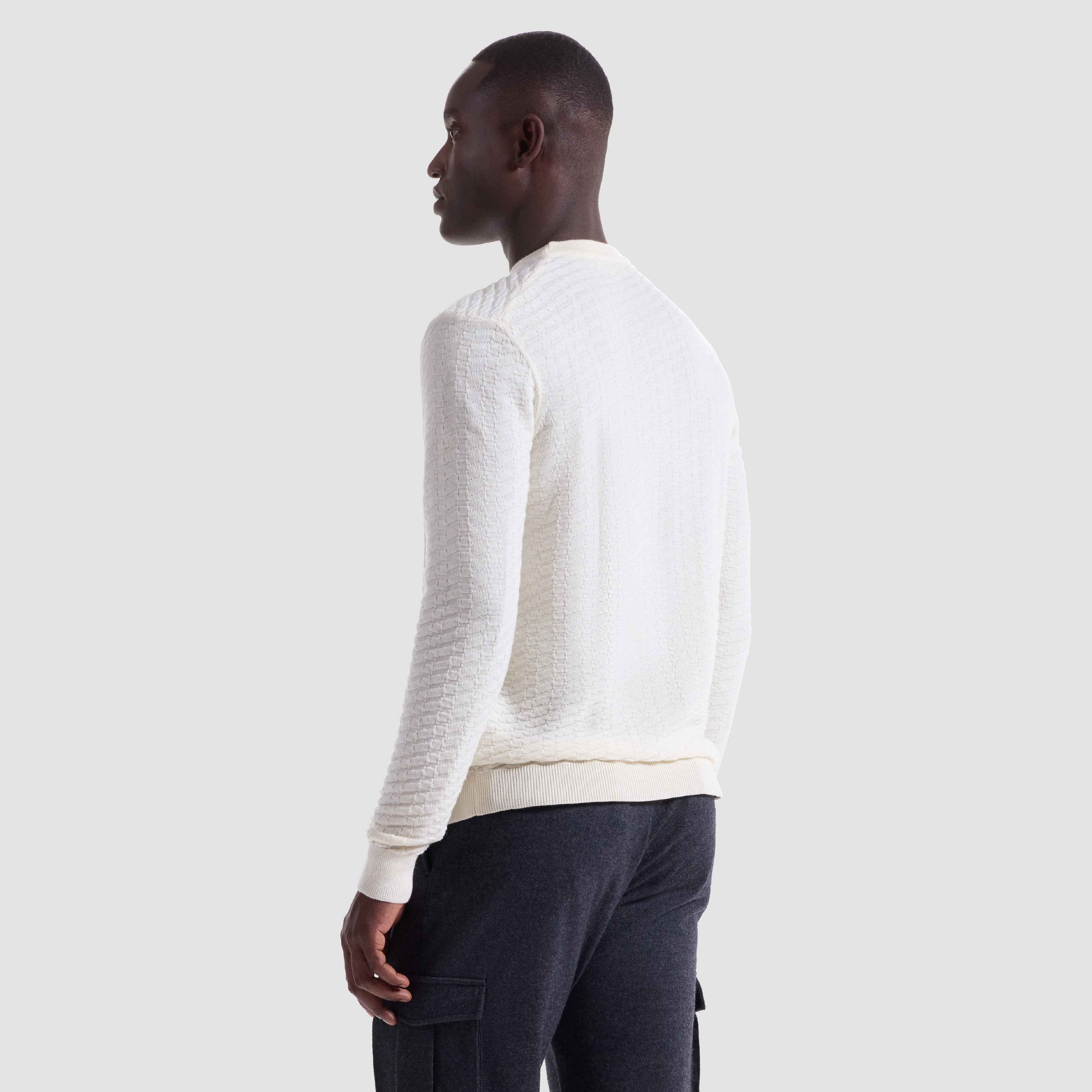 Pyramid Stitch Merino-Silk Crewneck Sweater