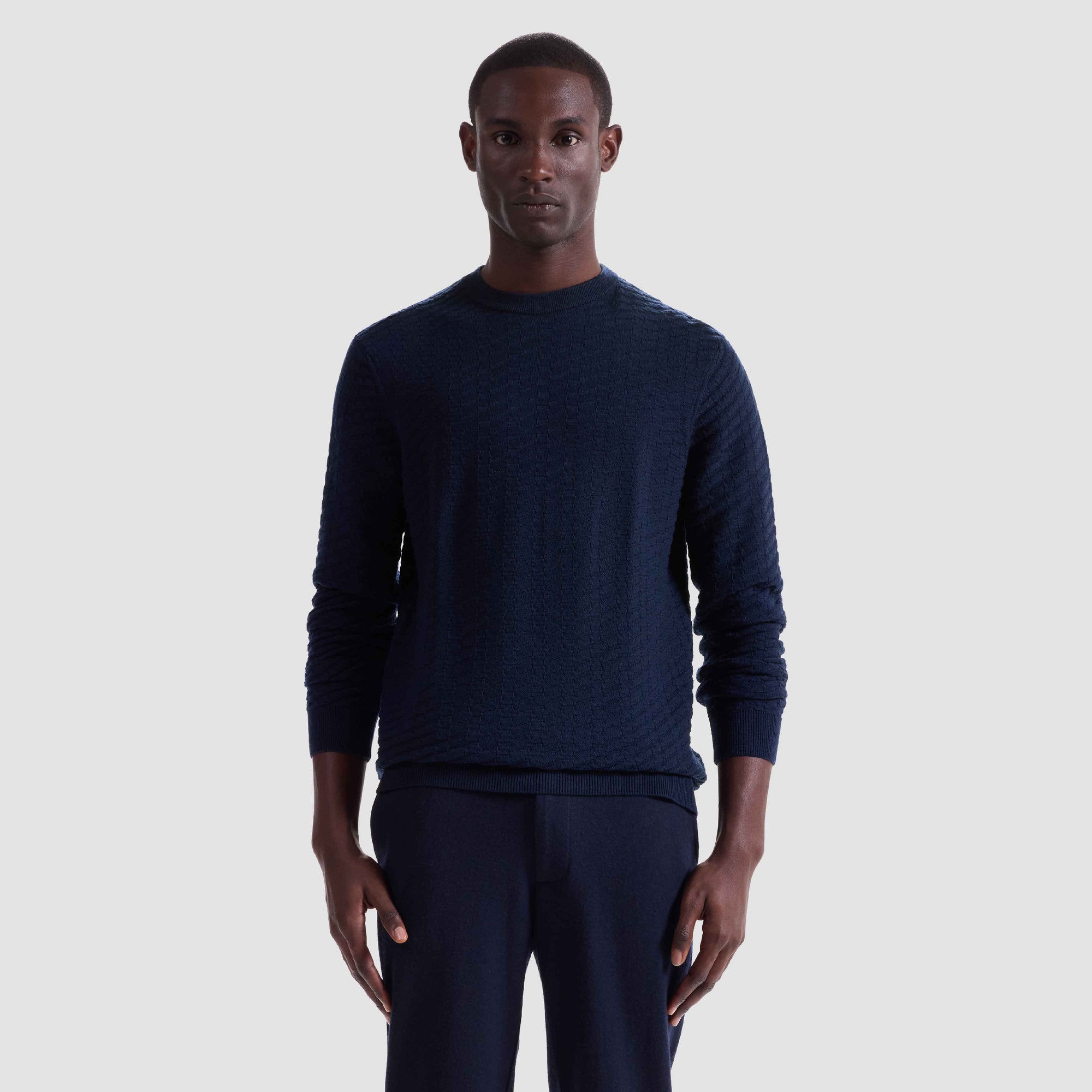 Pyramid Stitch Merino-Silk Crewneck Sweater