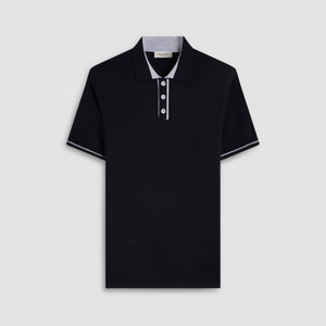 Solid Rib Merino-Silk Polo Sweater