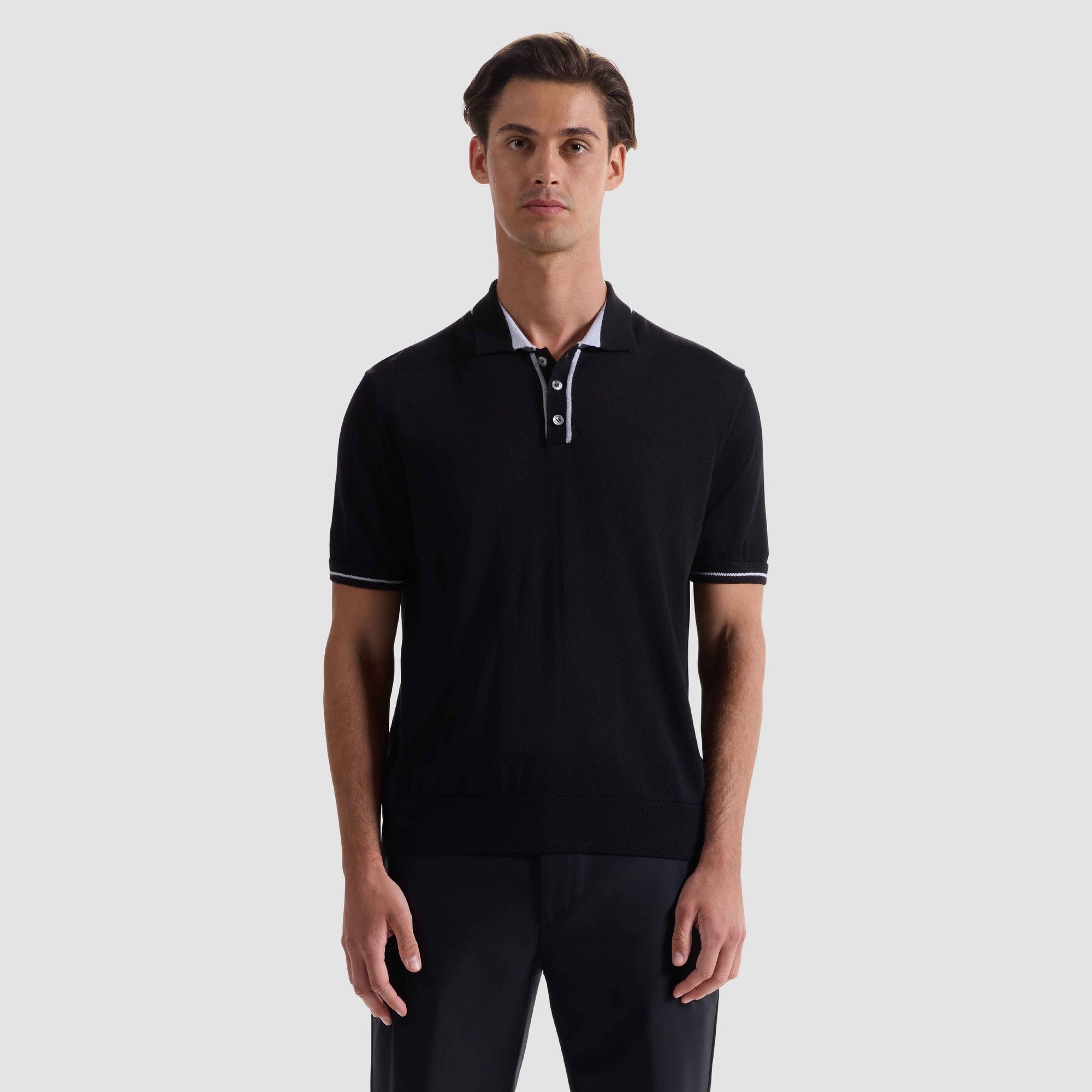 Solid Rib Merino-Silk Polo Sweater