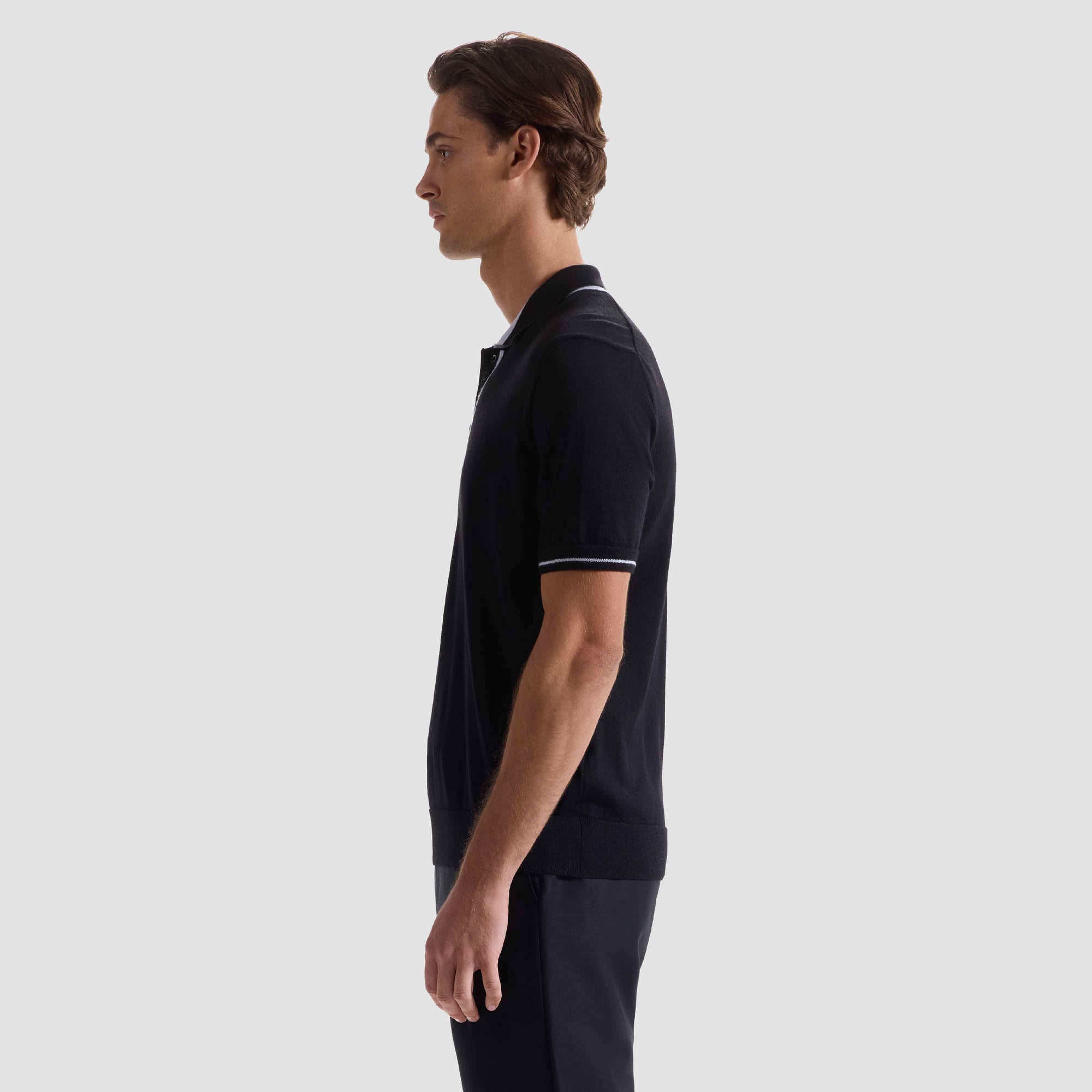 Solid Rib Merino-Silk Polo Sweater