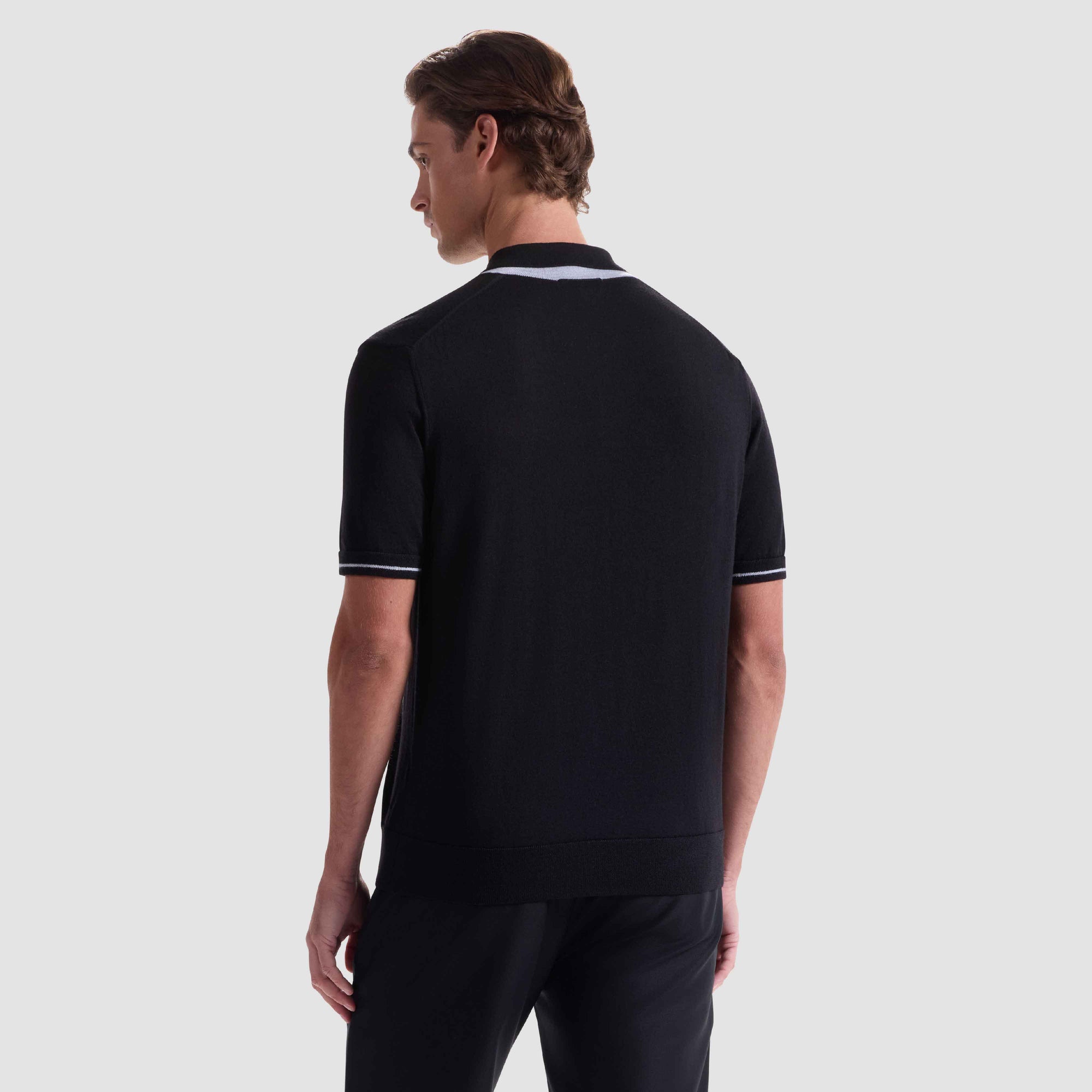 Solid Rib Merino-Silk Polo Sweater