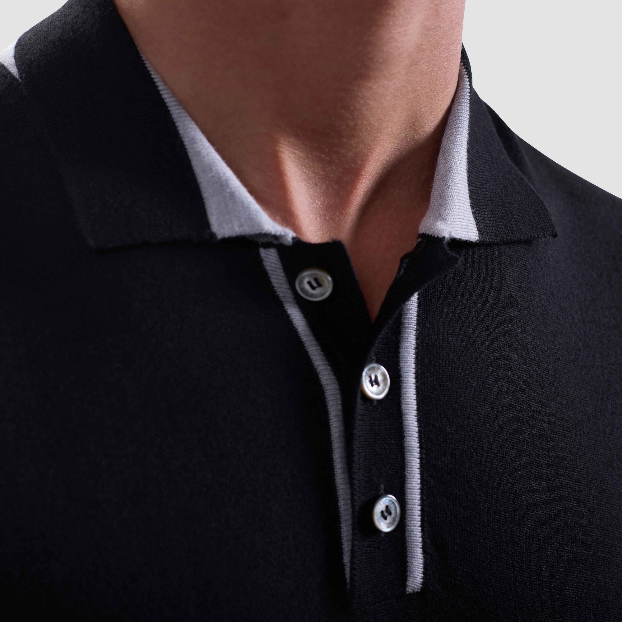 Solid Rib Merino-Silk Polo Sweater