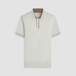 Solid Rib Merino-Silk Polo Sweater