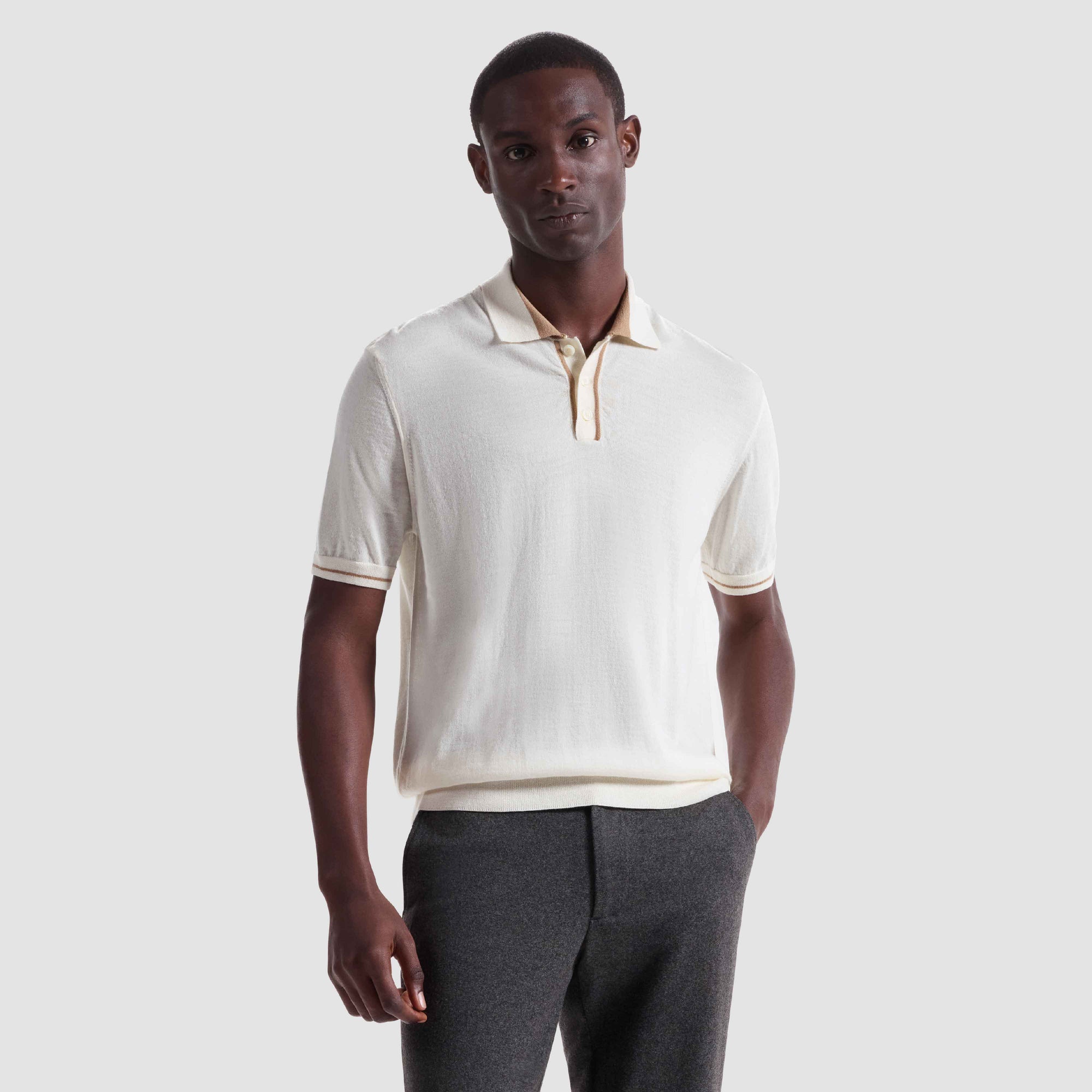 Solid Rib Merino-Silk Polo Sweater