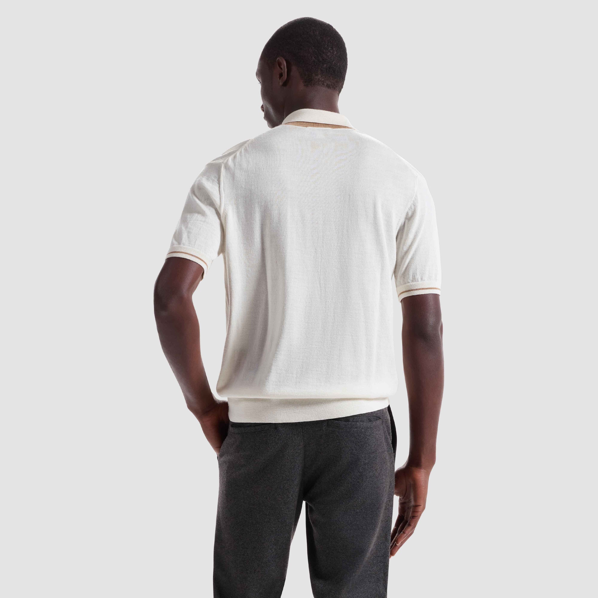Solid Rib Merino-Silk Polo Sweater