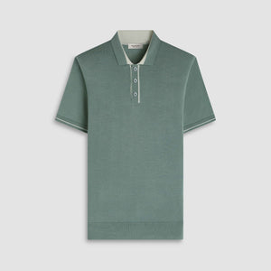 Solid Rib Merino-Silk Polo Sweater