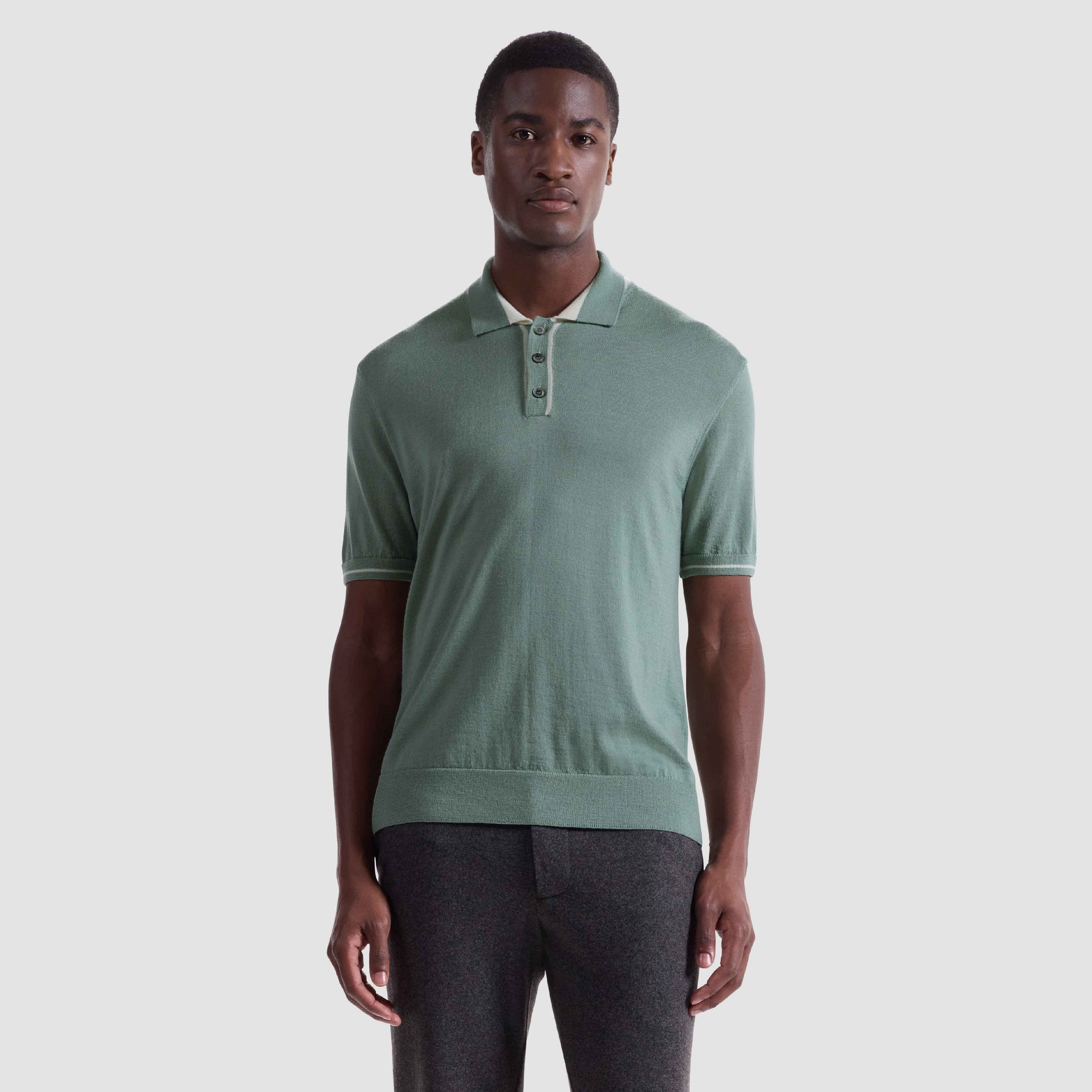 Solid Rib Merino-Silk Polo Sweater