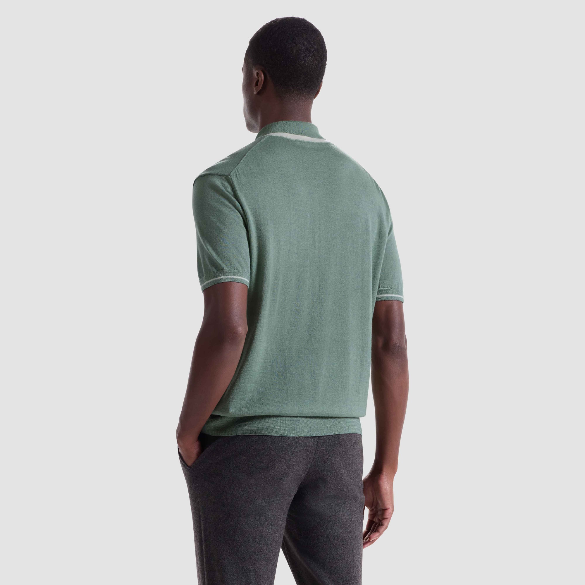 Solid Rib Merino-Silk Polo Sweater
