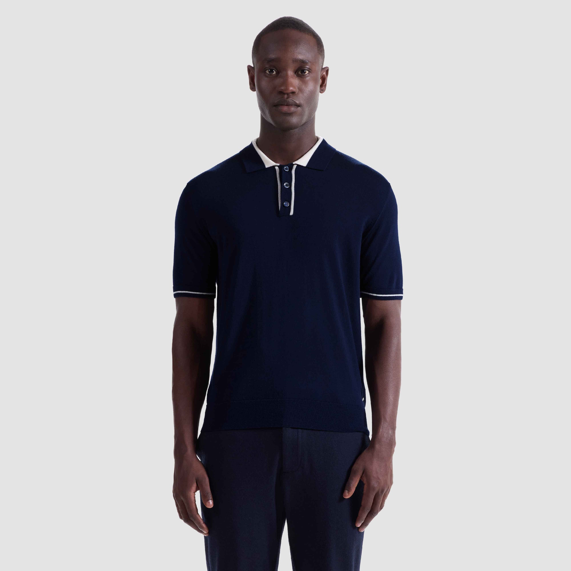 Solid Rib Merino-Silk Polo Sweater