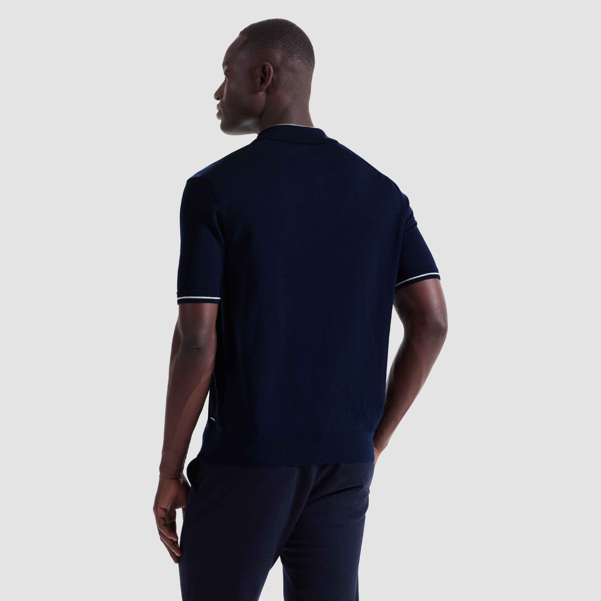 Solid Rib Merino-Silk Polo Sweater