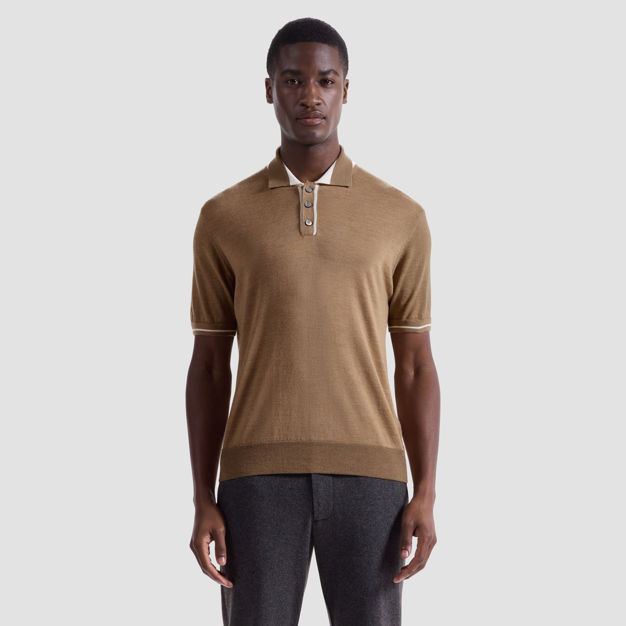 Solid Rib Merino-Silk Polo Sweater