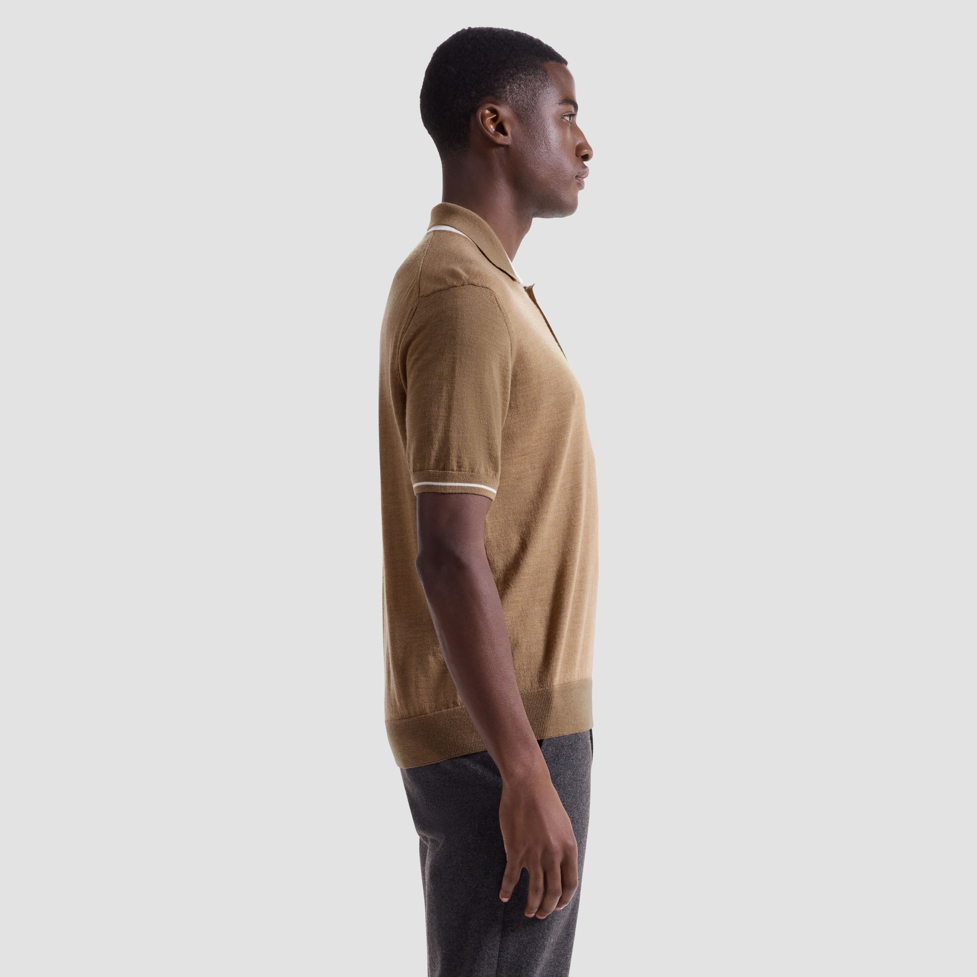 Solid Rib Merino-Silk Polo Sweater