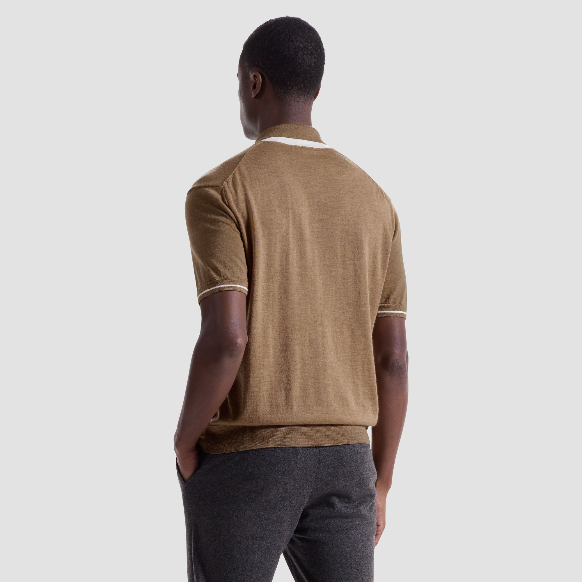 Solid Rib Merino-Silk Polo Sweater
