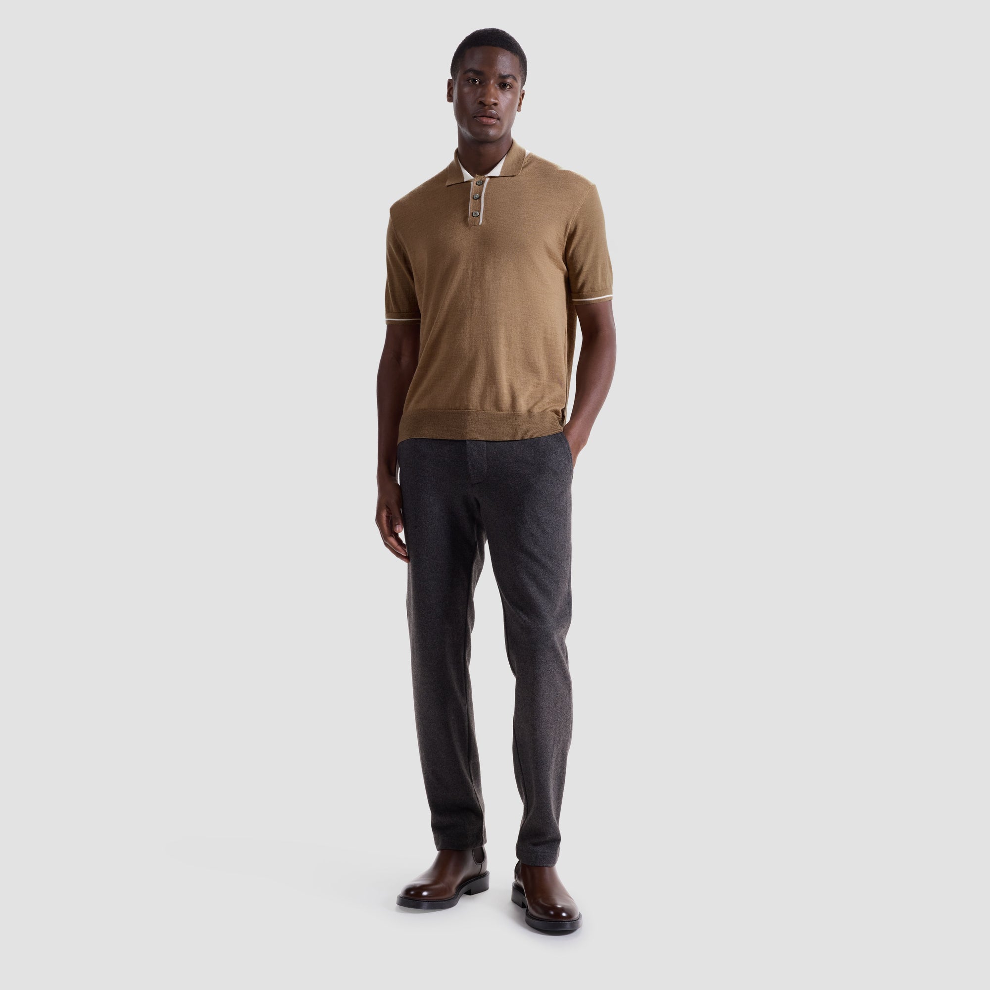 Solid Rib Merino-Silk Polo Sweater