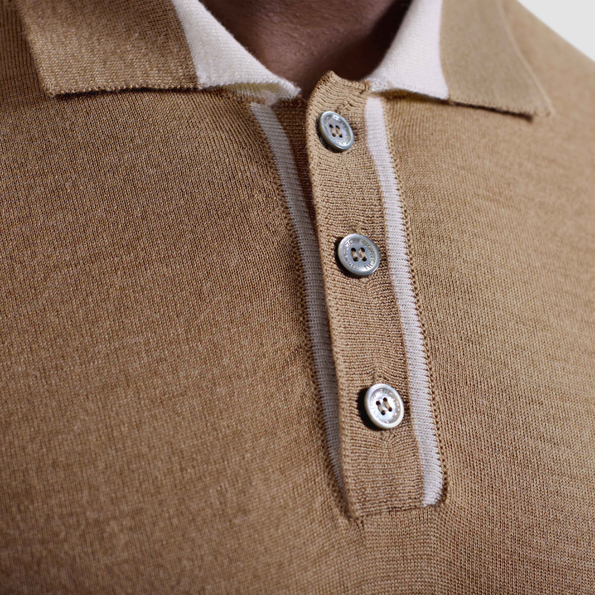 Solid Rib Merino-Silk Polo Sweater