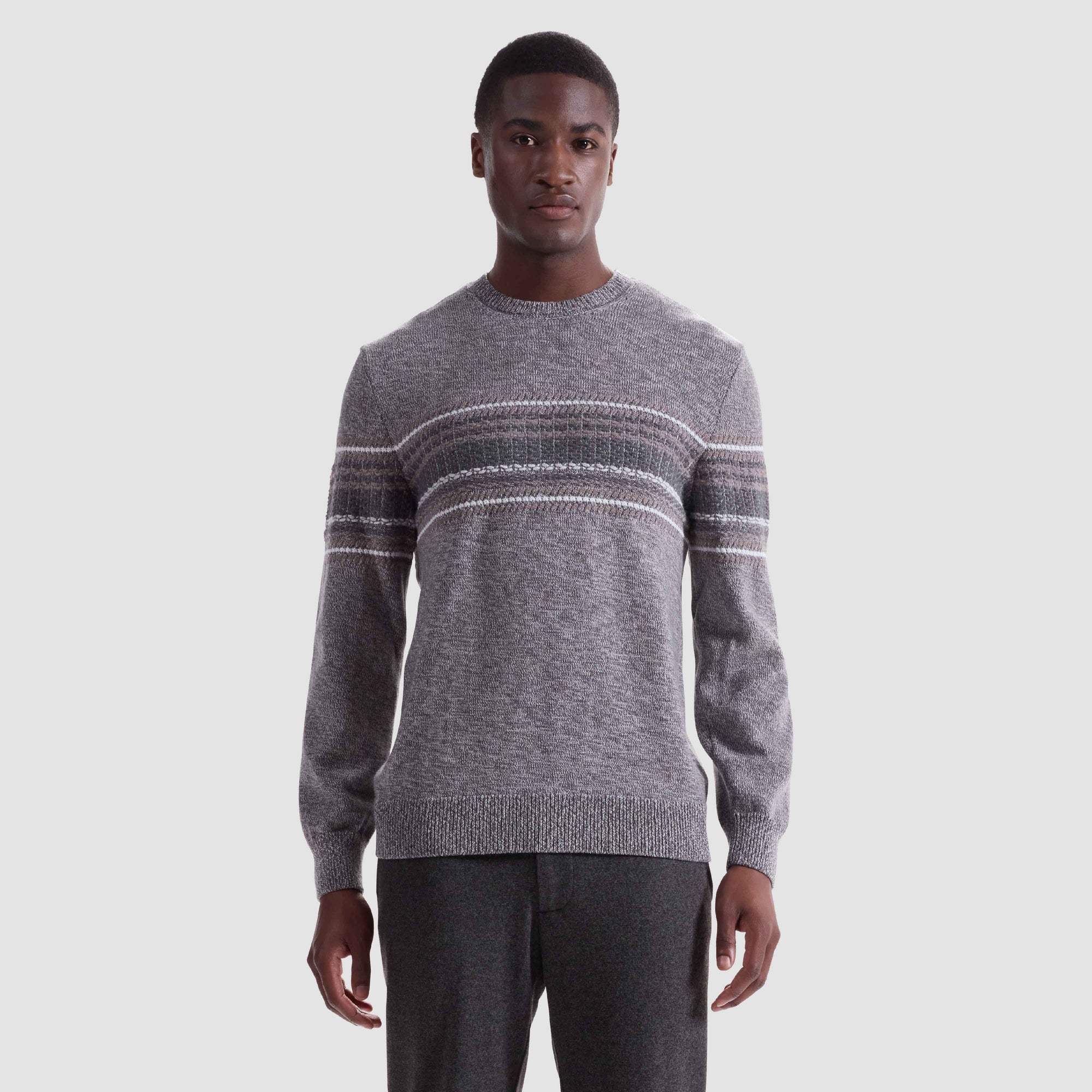 Mixed Media Front Crewneck Sweater