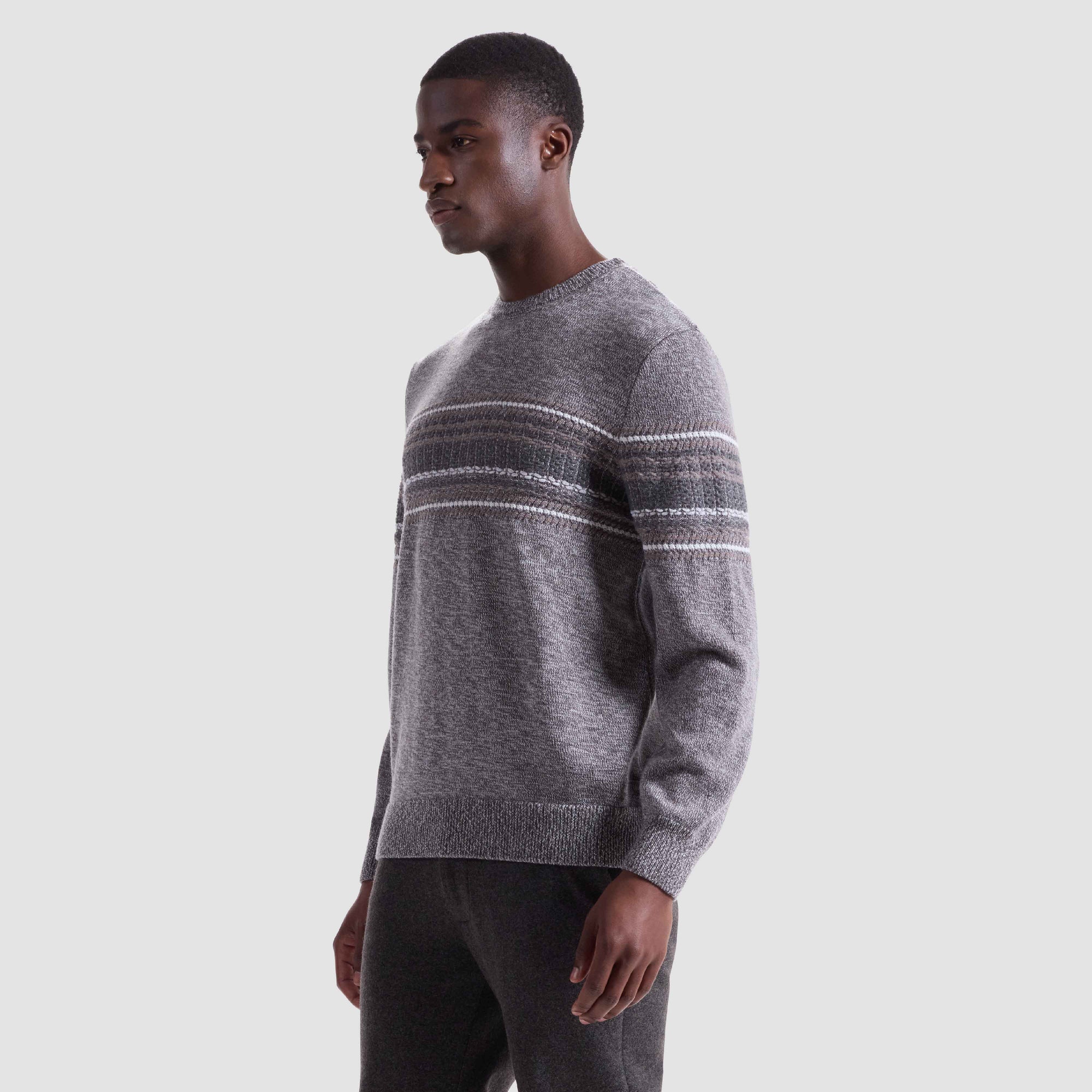 Mixed Media Front Crewneck Sweater