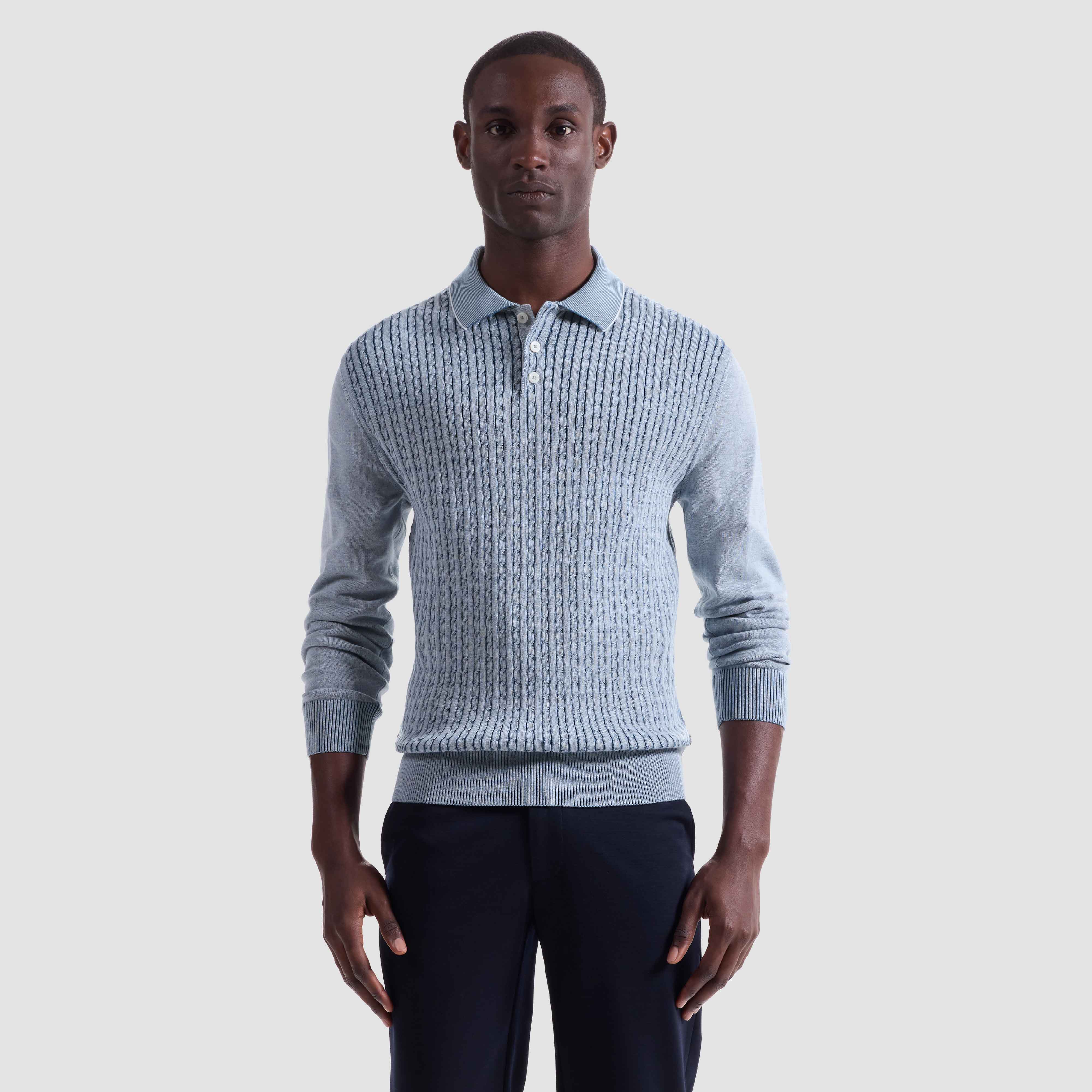 Cable Stitch Polo Sweater – BUGATCHI