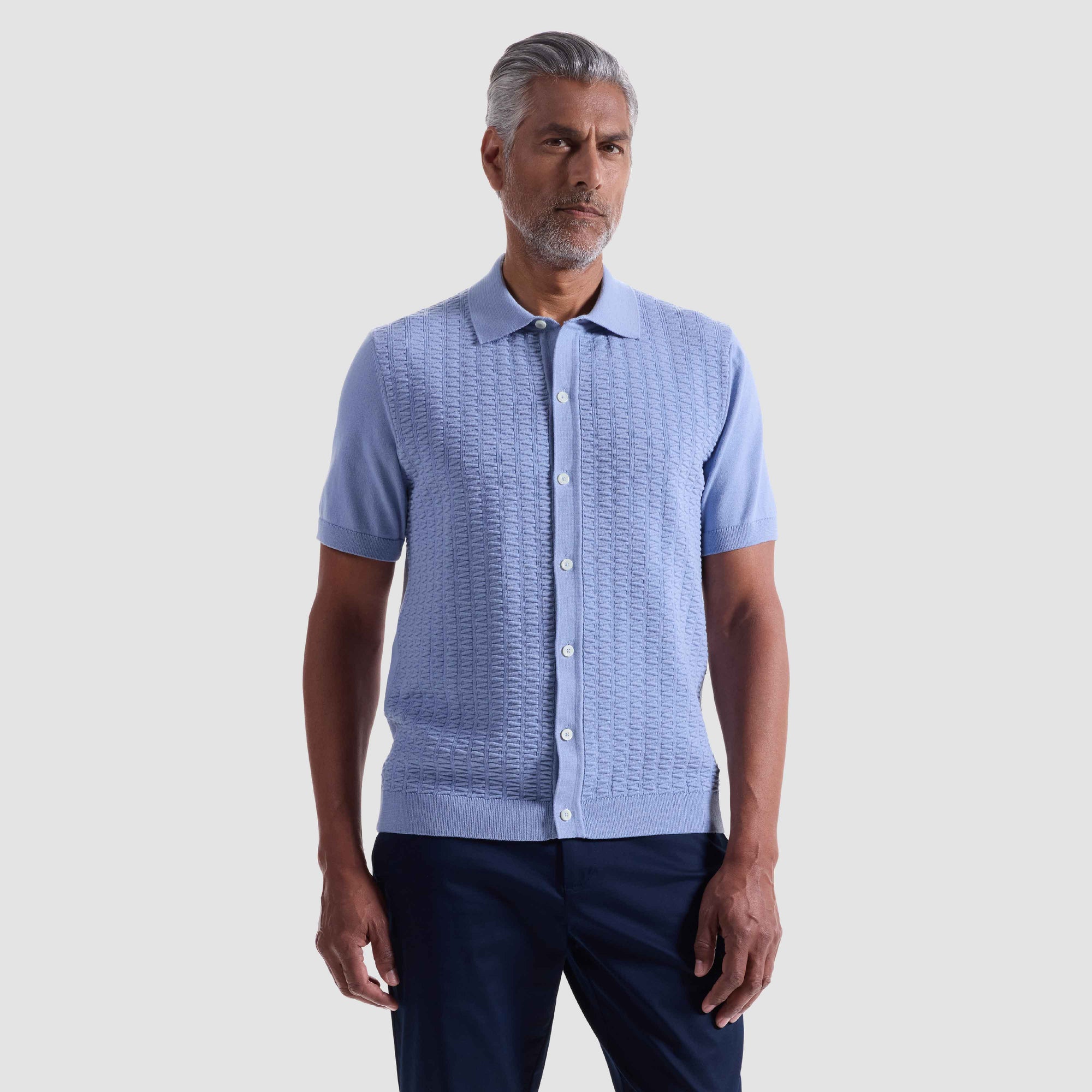 Ladder Stitch Full Button Polo Sweater