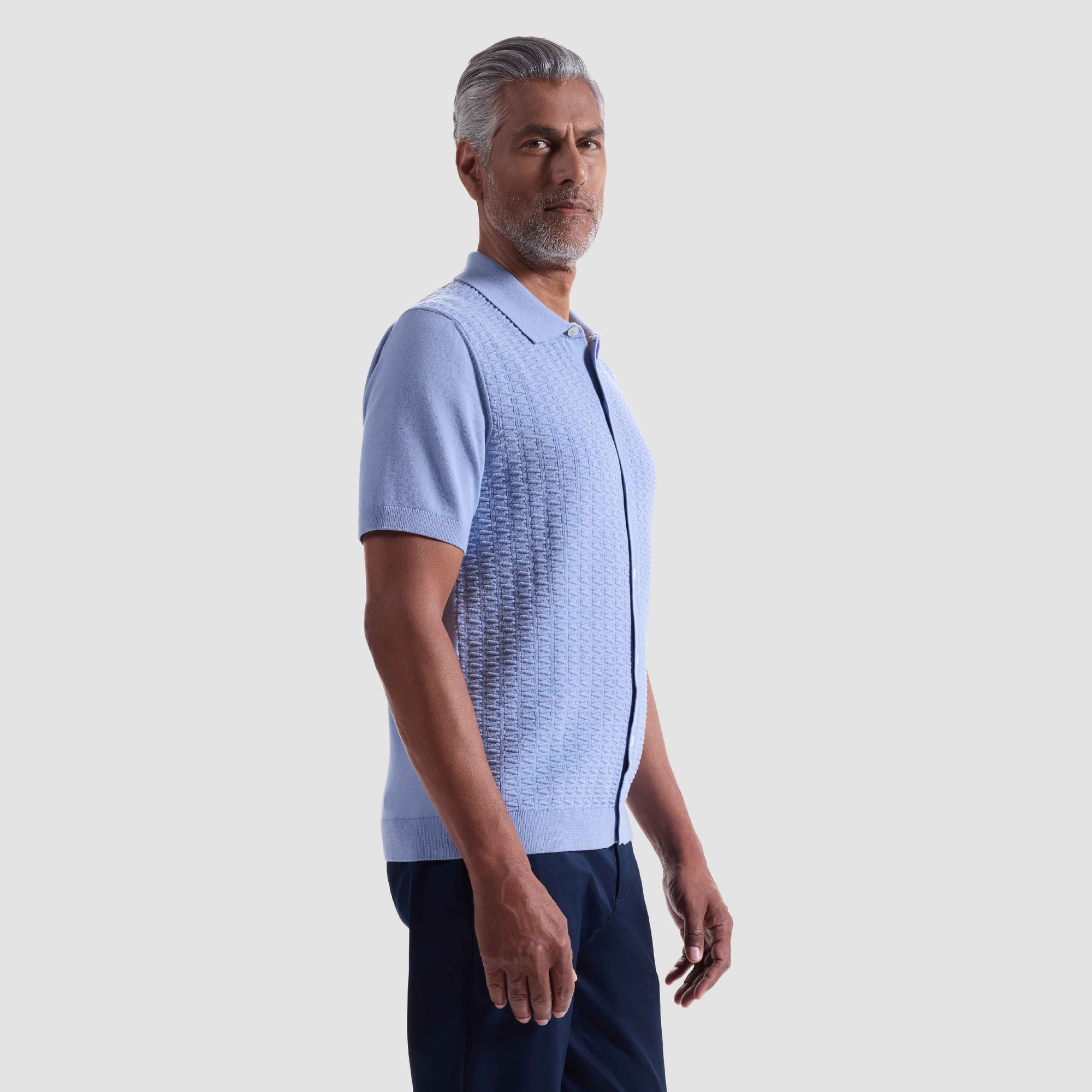 Ladder Stitch Full Button Polo Sweater