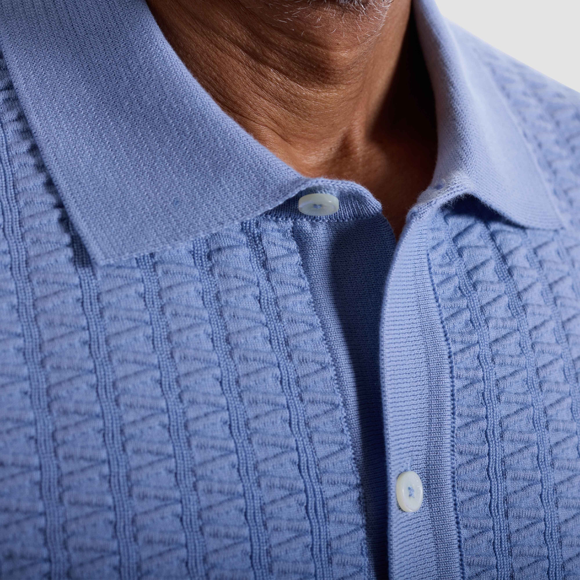 Ladder Stitch Full Button Polo Sweater