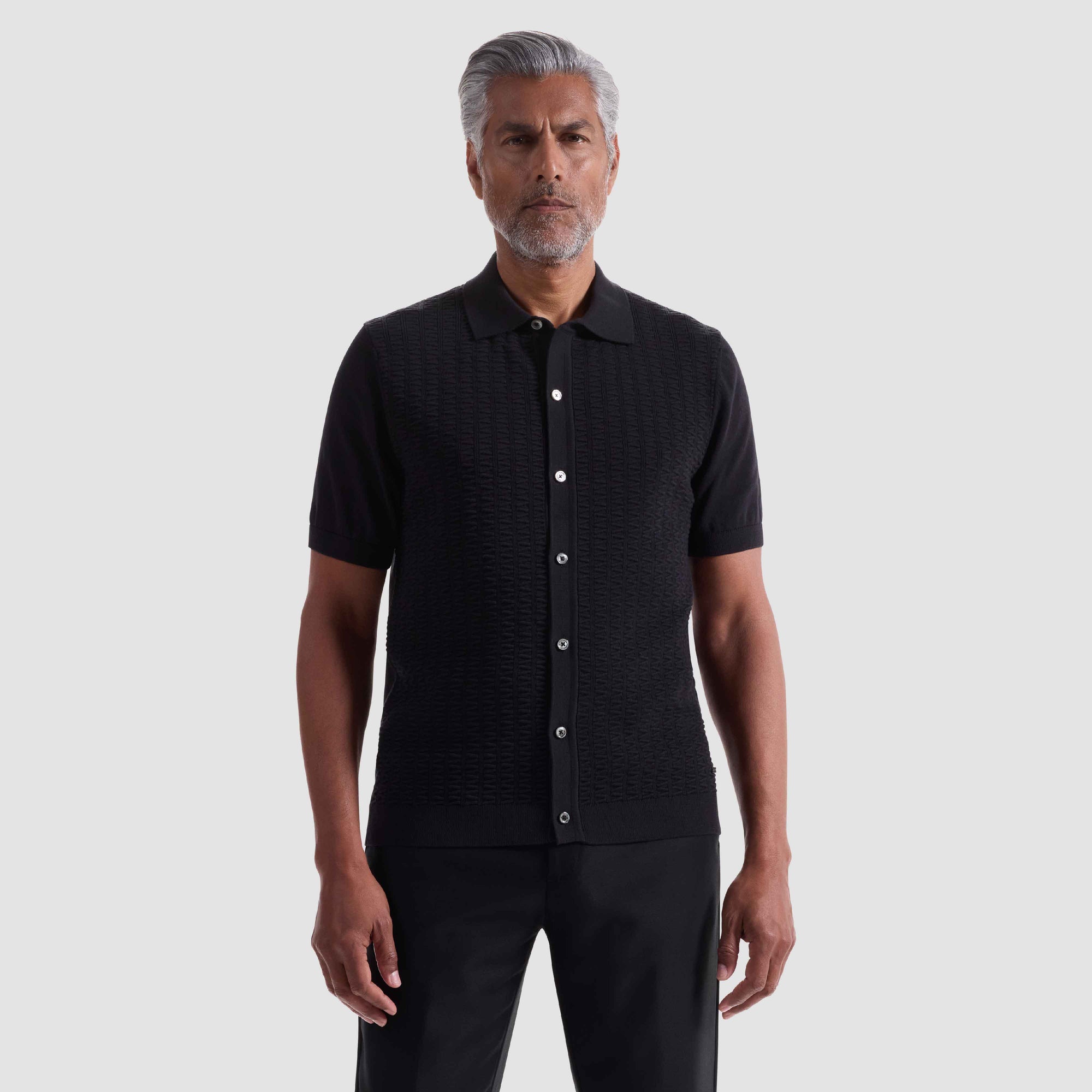Ladder Stitch Full Button Polo Sweater