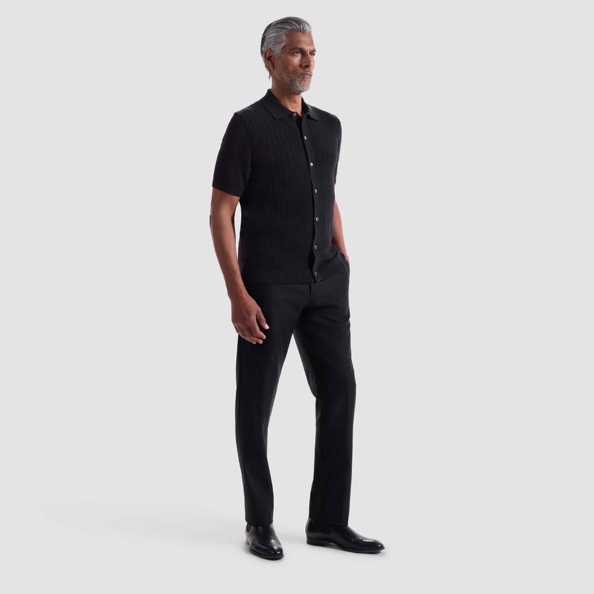 Ladder Stitch Full Button Polo Sweater