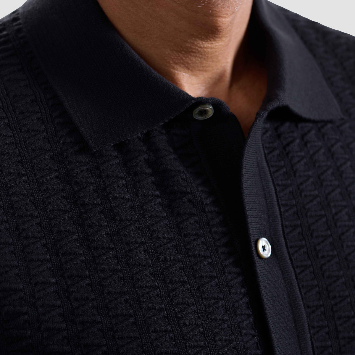 Ladder Stitch Full Button Polo Sweater
